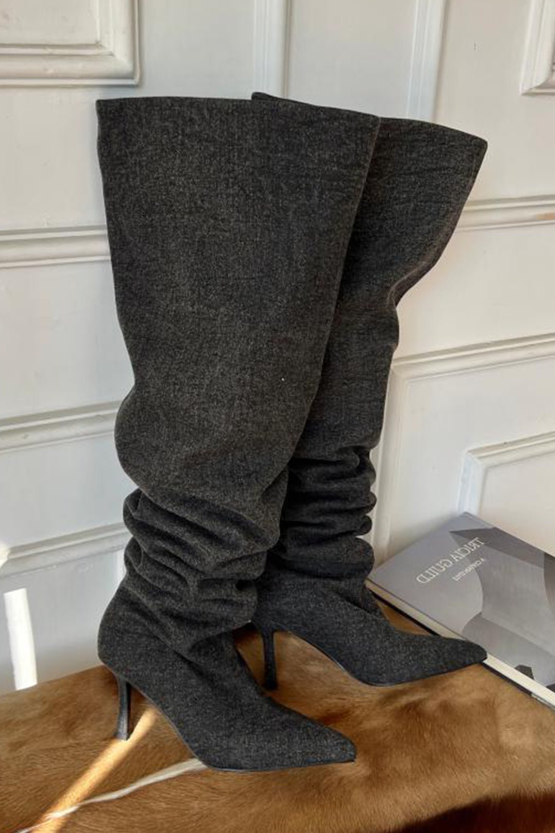 Faux Leather Wide-Calf Knee-High Heeled Boots for Y2K Fashion and Coquette Aesthetic Faux Leather Wide-Calf Knee-High Heeled Boots for Y2K Fashion and Coquette Aesthetic