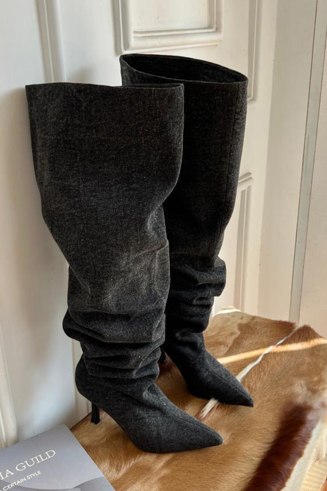 Faux Leather Wide-Calf Knee-High Heeled Boots for Y2K Fashion and Coquette Aesthetic Faux Leather Wide-Calf Knee-High Heeled Boots for Y2K Fashion and Coquette Aesthetic