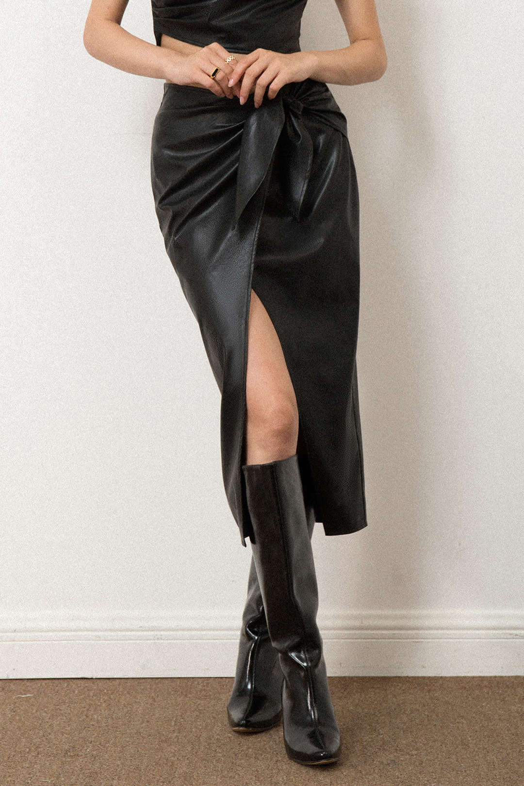 Faux Leather Wrap Knot Midi Skirt for Y2K Fashion and Coquette Aesthetic Outfits Faux Leather Wrap Knot Midi Skirt for Y2K Fashion and Coquette Aesthetic Outfits