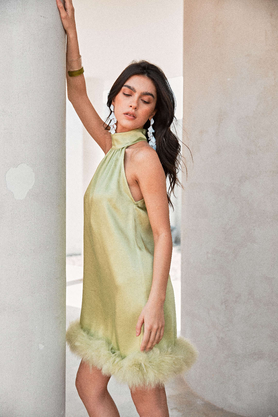 Feather Hem Satin Mini Dress - Chic Y2K Style for Coquette Aesthetic Outfits Feather Hem Satin Mini Dress - Chic Y2K Style for Coquette Aesthetic Outfits