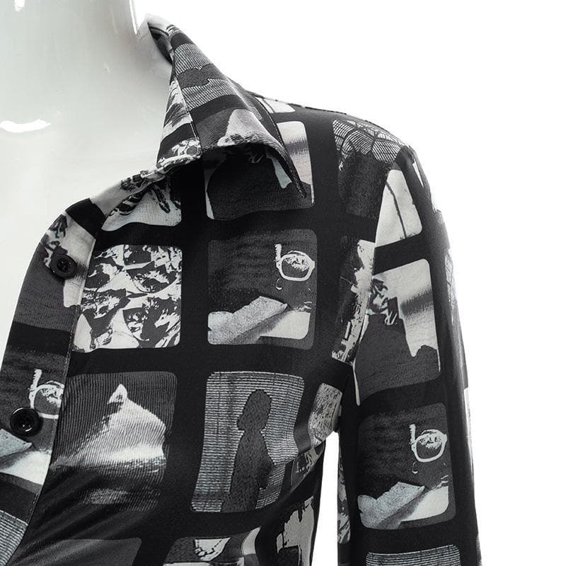 Flared Long Sleeve Print Top with Turnover Collar - Y2K Aesthetic Cute Fashion Flared Long Sleeve Print Top with Turnover Collar - Y2K Aesthetic Cute Fashion