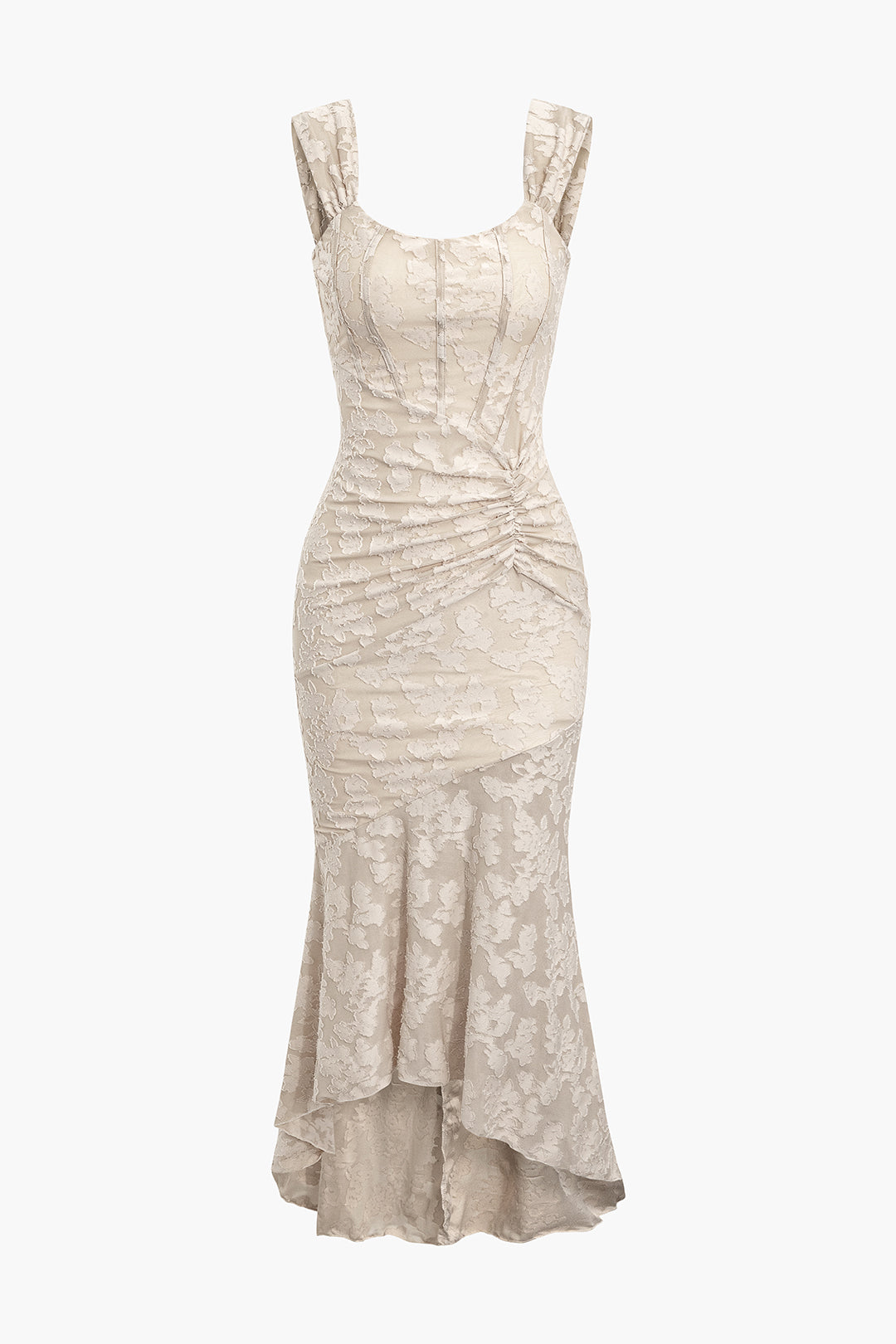 Floral Asymmetrical Hem Ruched Mermaid Midi Dress - Y2K Aesthetic Sleeveless Style Floral Asymmetrical Hem Ruched Mermaid Midi Dress - Y2K Aesthetic Sleeveless Style