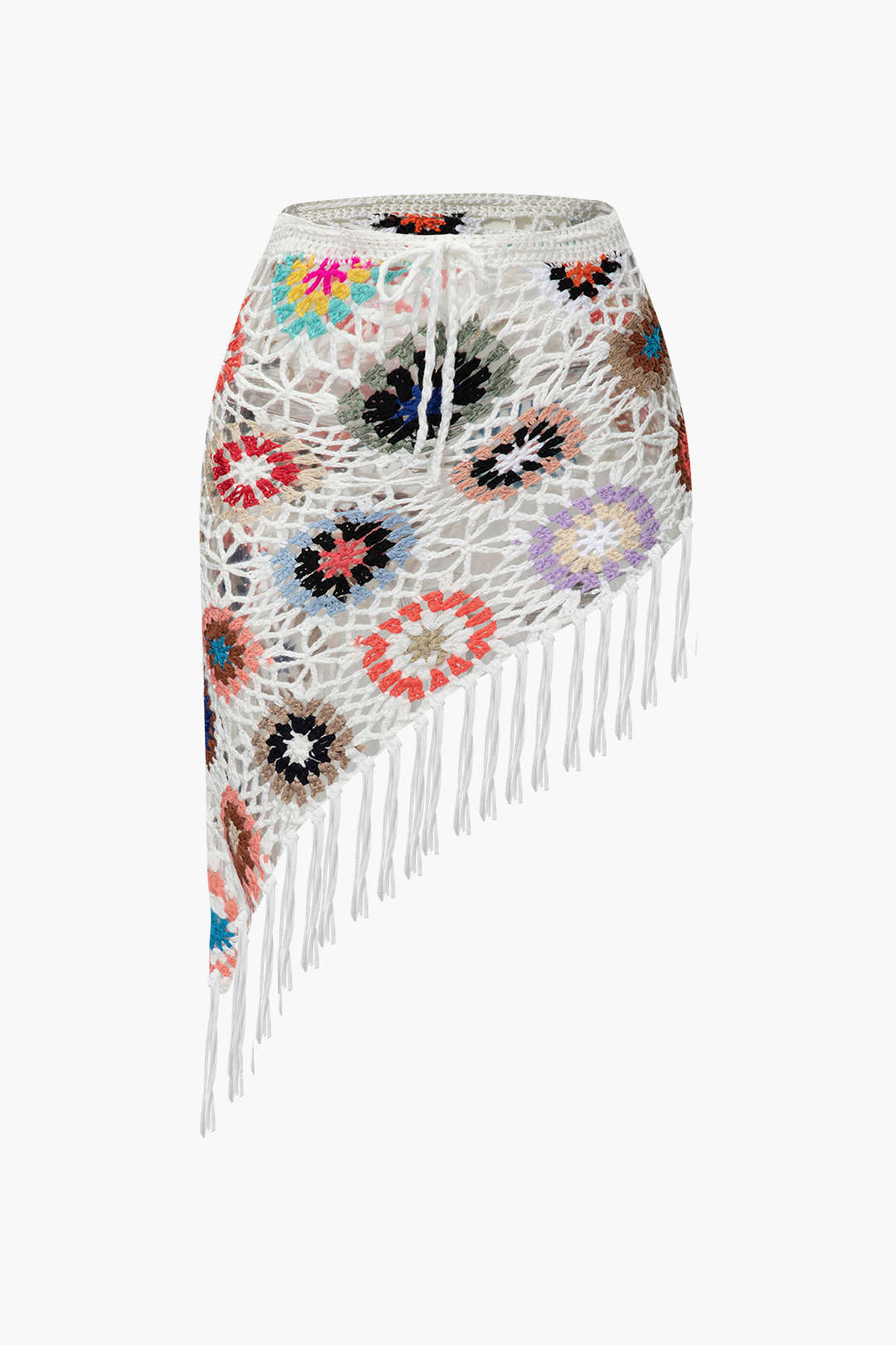 Floral Crochet Halter Cami Top with Asymmetrical Tassel Skirt Set for Y2K Aesthetic Outfits Floral Crochet Halter Cami Top with Asymmetrical Tassel Skirt Set for Y2K Aesthetic Outfits