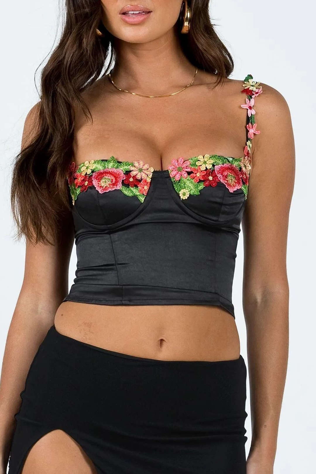 Floral Embroidery Zipper Cami Top - Y2K Aesthetic Cute Crop Top for Stylish Outfits Floral Embroidery Zipper Cami Top - Y2K Aesthetic Cute Crop Top for Stylish Outfits
