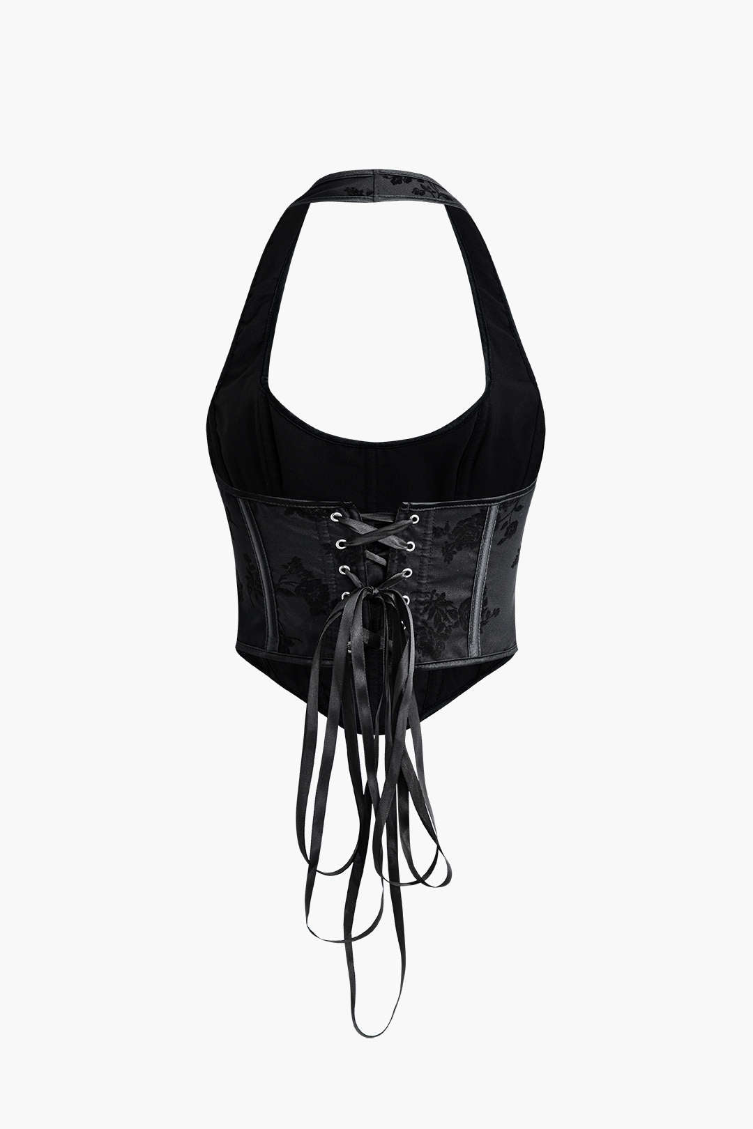 Floral Jacquard Tie Back Halter Corset Top - Y2K Aesthetic Cute Crop Top for Stylish Outfits Floral Jacquard Tie Back Halter Corset Top - Y2K Aesthetic Cute Crop Top for Stylish Outfits