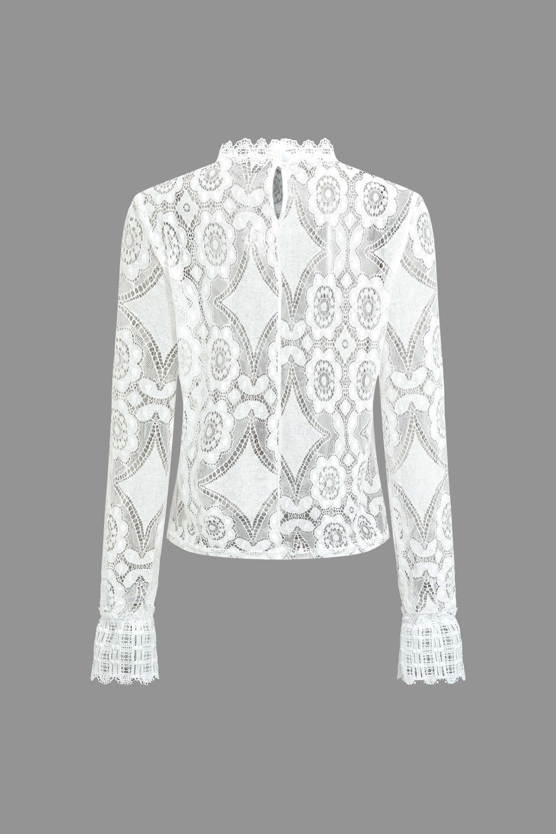 Floral Lace Embroidery Mock Neck Blouse with Lantern Sleeves for Y2K Aesthetic Outfits Floral Lace Embroidery Mock Neck Blouse with Lantern Sleeves for Y2K Aesthetic Outfits