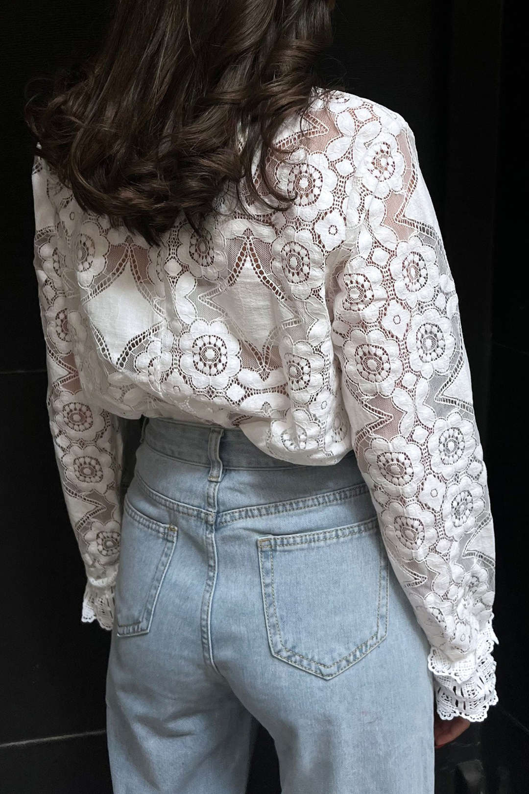 Floral Lace Embroidery Mock Neck Blouse with Lantern Sleeves for Y2K Aesthetic Outfits Floral Lace Embroidery Mock Neck Blouse with Lantern Sleeves for Y2K Aesthetic Outfits