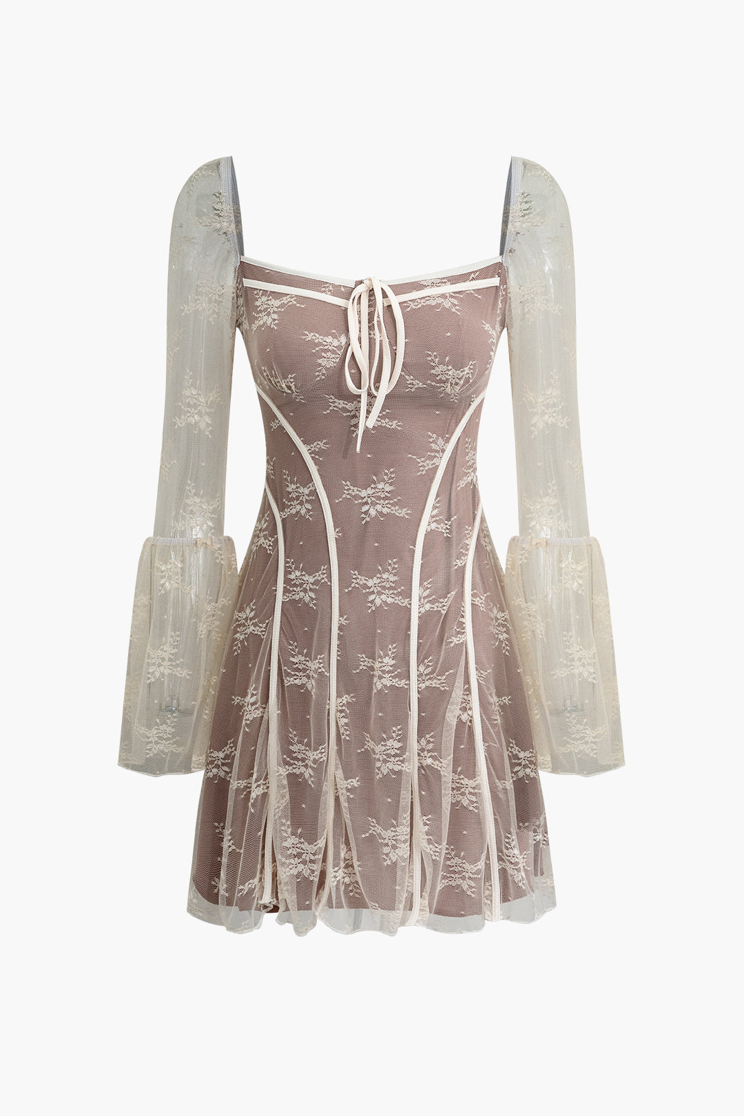 Floral Lace Tie Mini Dress - Y2K Aesthetic Cute Dress for Coquette and Grunge Styles