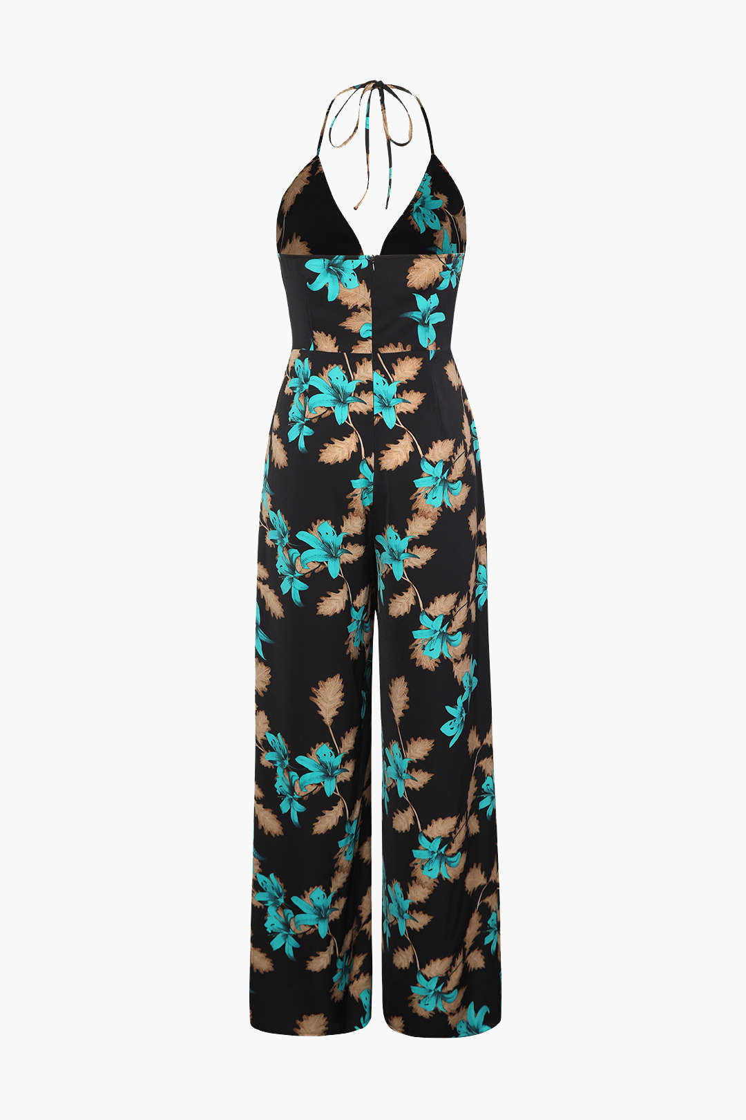 Floral Print Halter V-Neck Jumpsuit for Y2K Aesthetic and Coquette Style Outfits