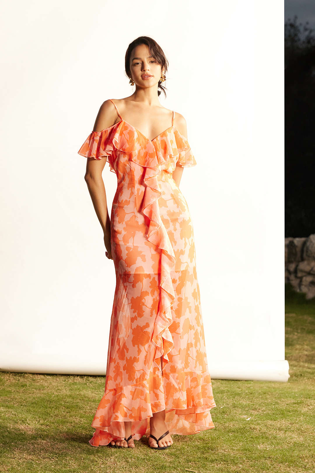 Floral Print Ruffle V-Neck Cami Maxi Dress for Y2K Aesthetic and Coquette Style Floral Print Ruffle V-Neck Cami Maxi Dress for Y2K Aesthetic and Coquette Style