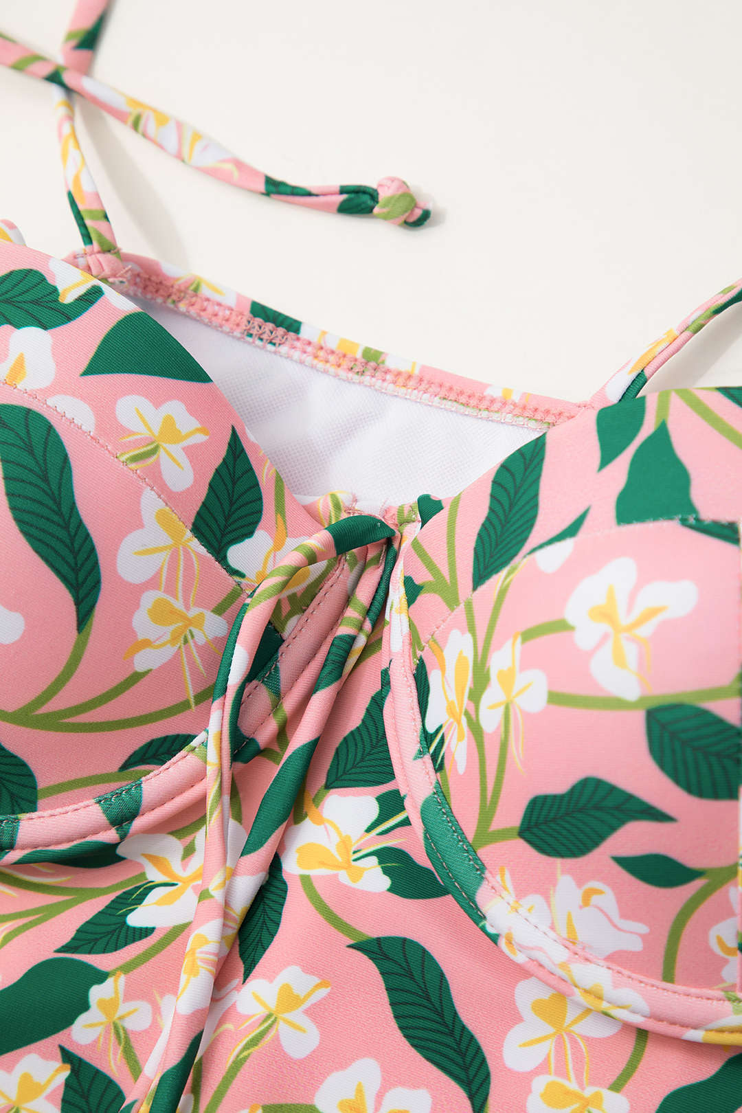 Floral Print Tie Strap One-Piece Swimsuit with Knot Sarong Skirt Set for Y2K Aesthetic Floral Print Tie Strap One-Piece Swimsuit with Knot Sarong Skirt Set for Y2K Aesthetic