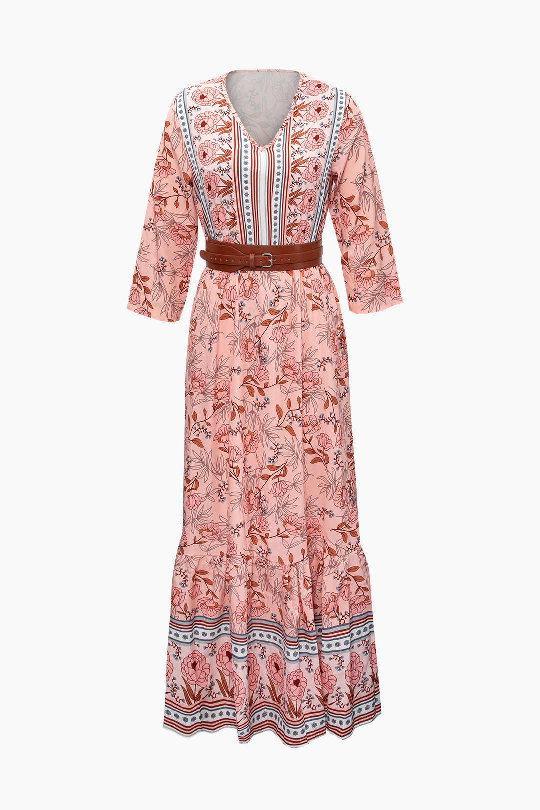 Floral Print V-Neck Maxi Dress with Belt for Y2K Aesthetic and Coquette Style Floral Print V-Neck Maxi Dress with Belt for Y2K Aesthetic and Coquette Style