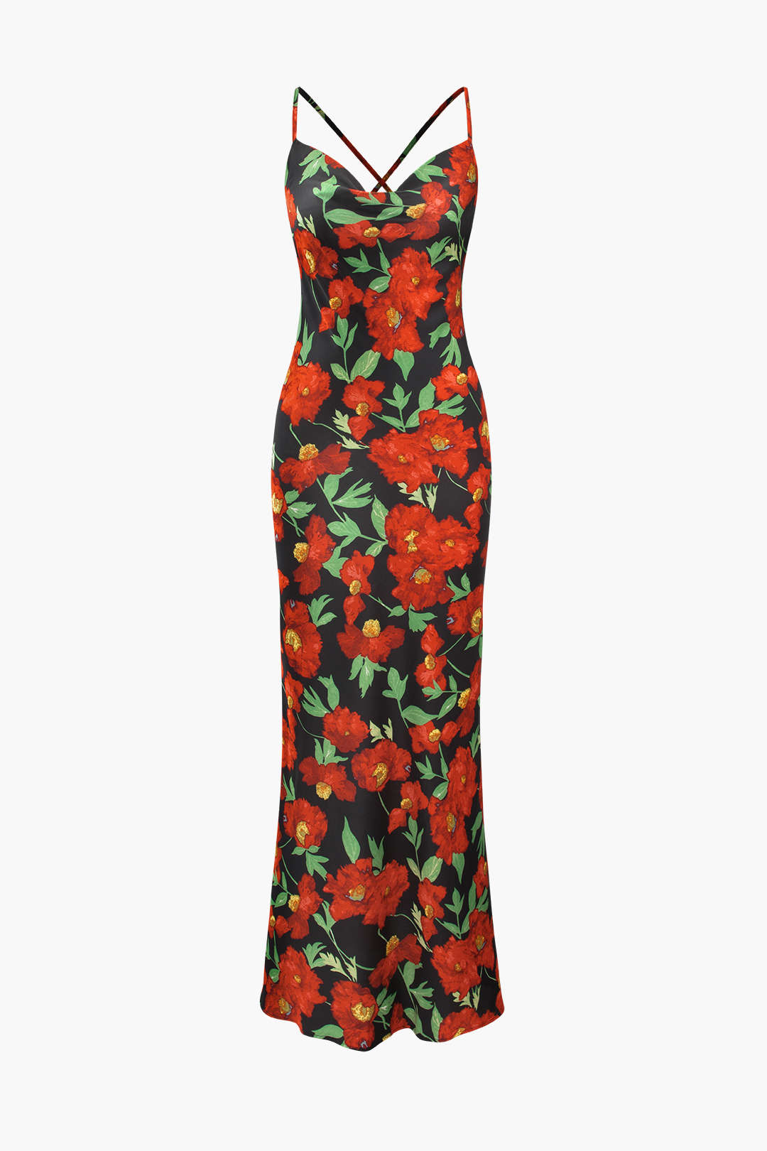 Floral Print Y2K Aesthetic Cross Tie Back Maxi Dress for Effortless Coquette Style