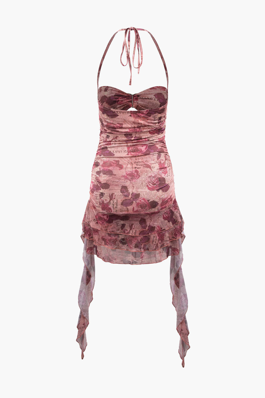 Floral Print Y2K Aesthetic Halter Bodycon Mini Dress with Sleeves for Trendy Looks Floral Print Y2K Aesthetic Halter Bodycon Mini Dress with Sleeves for Trendy Looks