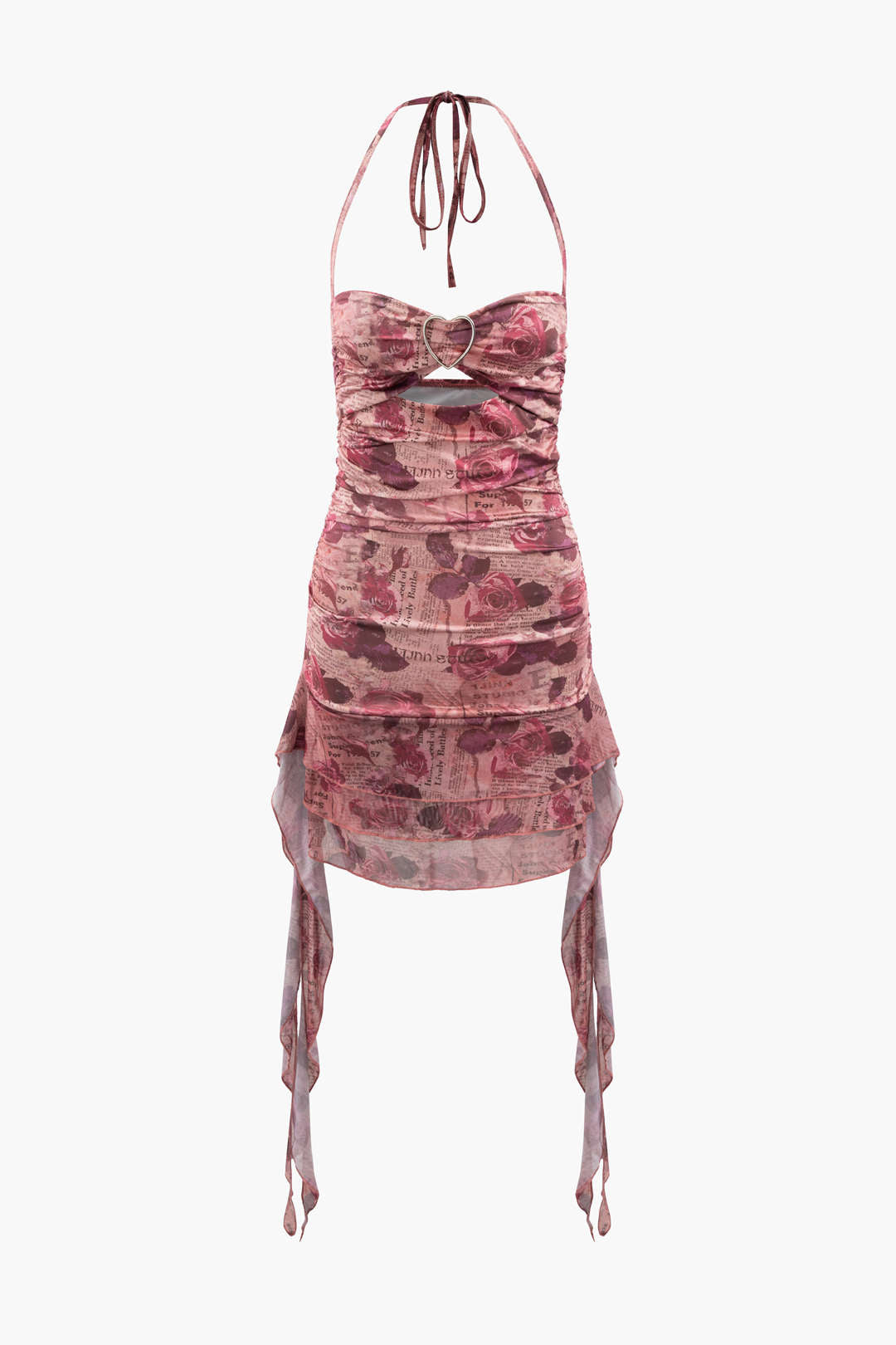 Floral Print Y2K Aesthetic Halter Bodycon Mini Dress with Sleeves for Trendy Looks