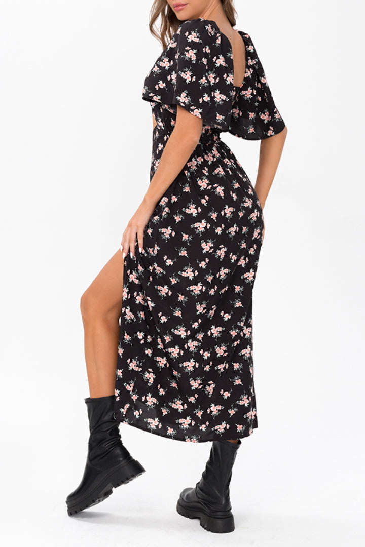 Floral Tie Front Midi Dress - Y2K Aesthetic Cute Dress for Coquette and Grunge Styles Floral Tie Front Midi Dress - Y2K Aesthetic Cute Dress for Coquette and Grunge Styles