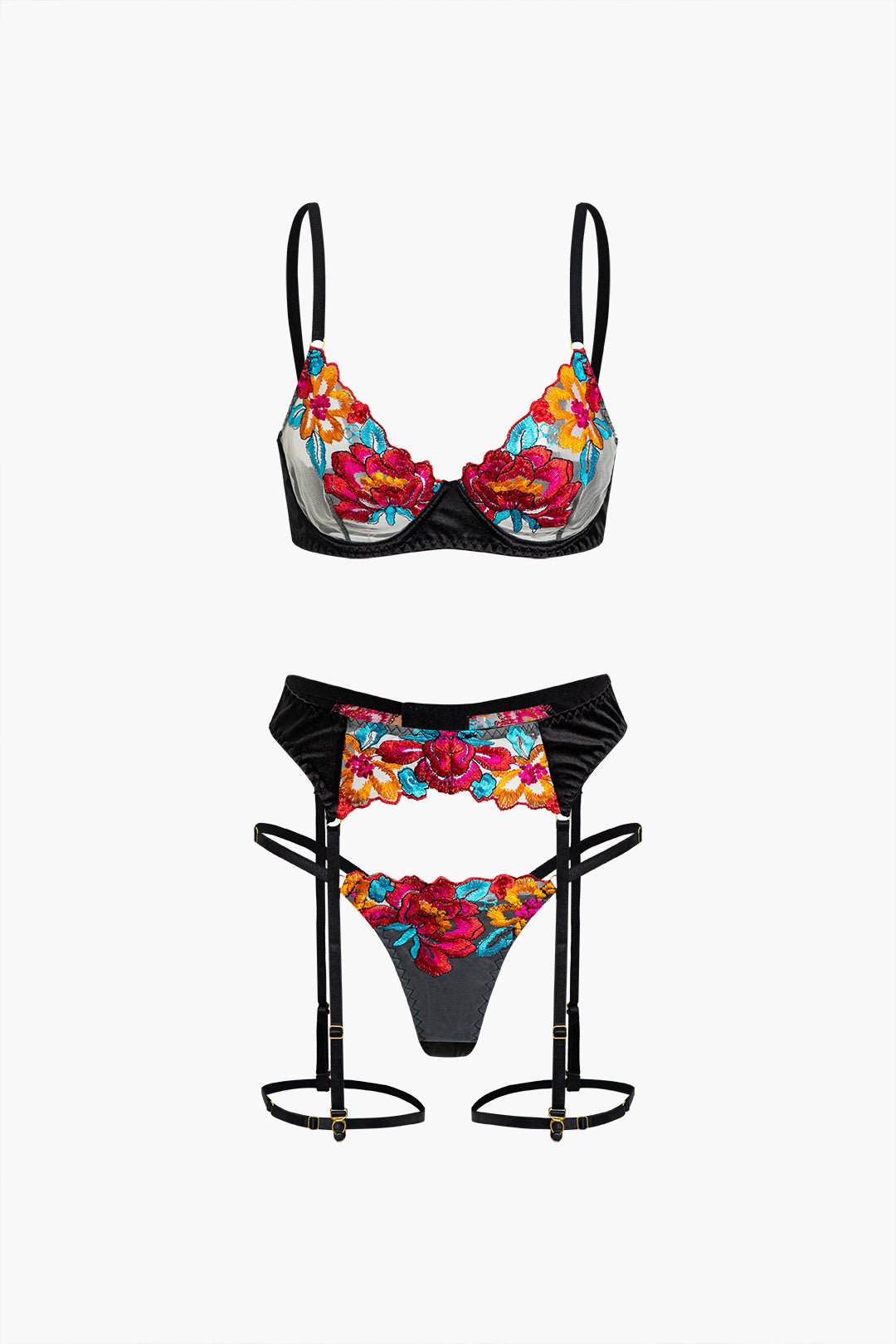 Flower Embroidery Y2K Bandage Lingerie and Thong Set for Coquette Aesthetic Style