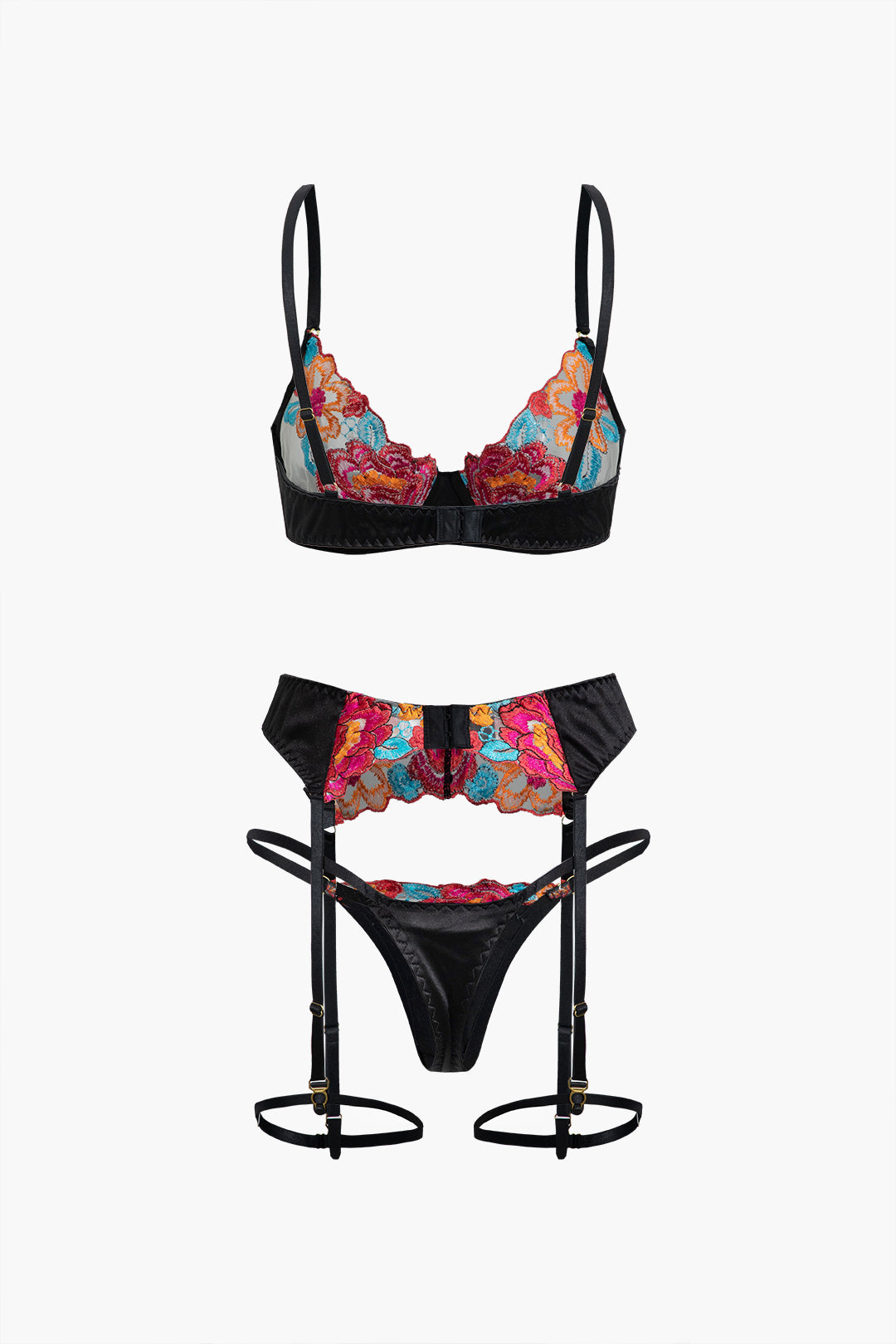 Flower Embroidery Y2K Bandage Lingerie and Thong Set for Coquette Aesthetic Style