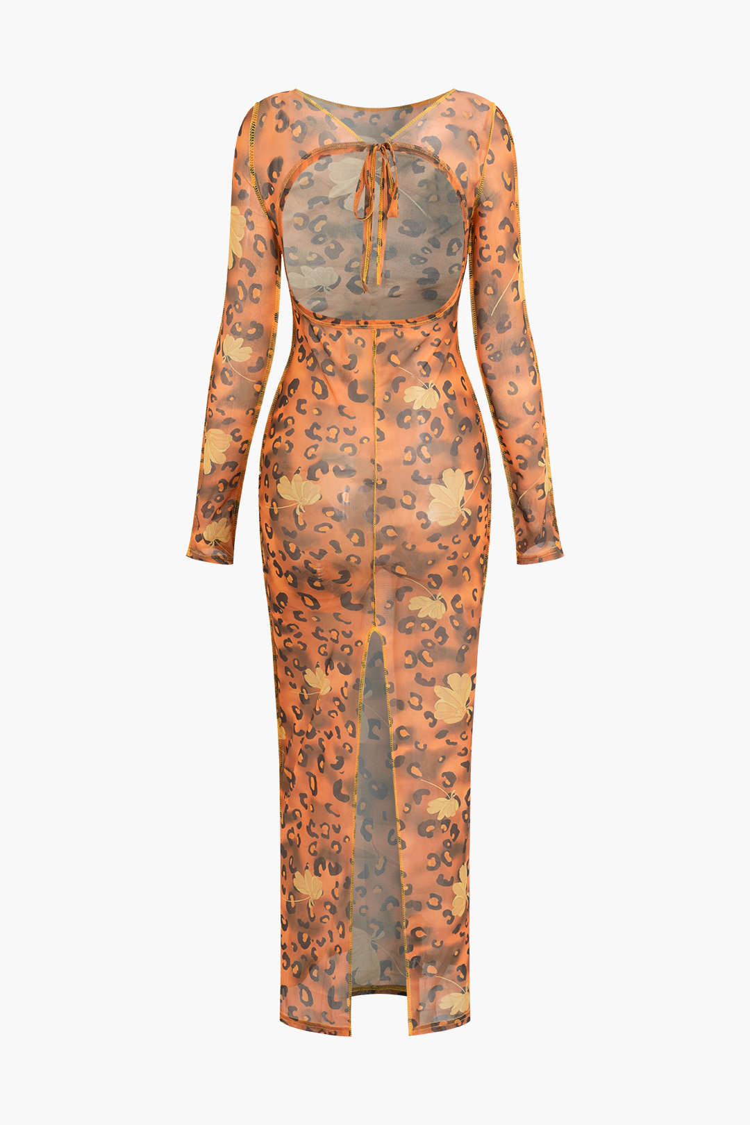 Flower Print Mesh Tie Back Backless Slit Maxi Dress for Y2K Aesthetic and Coquette Style Flower Print Mesh Tie Back Backless Slit Maxi Dress for Y2K Aesthetic and Coquette Style