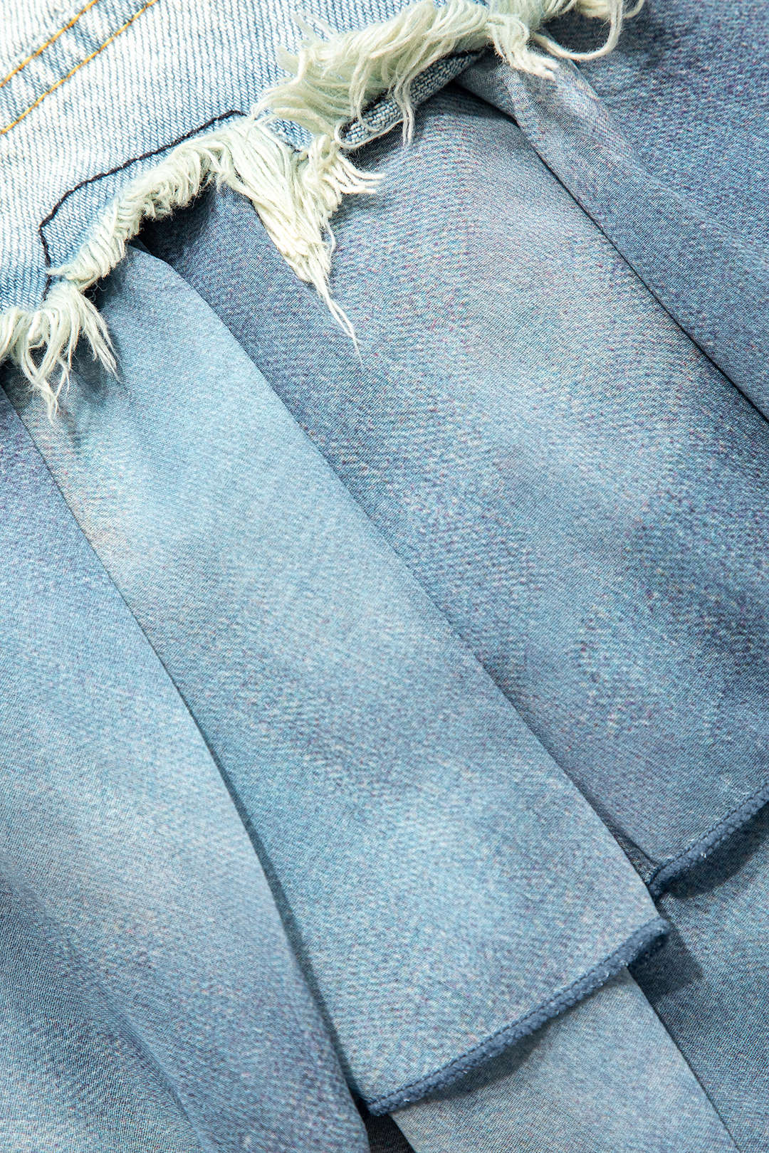 Frayed Denim Mini Skirt with Mesh Patchwork - Y2K Aesthetic Fashion Essential Frayed Denim Mini Skirt with Mesh Patchwork - Y2K Aesthetic Fashion Essential