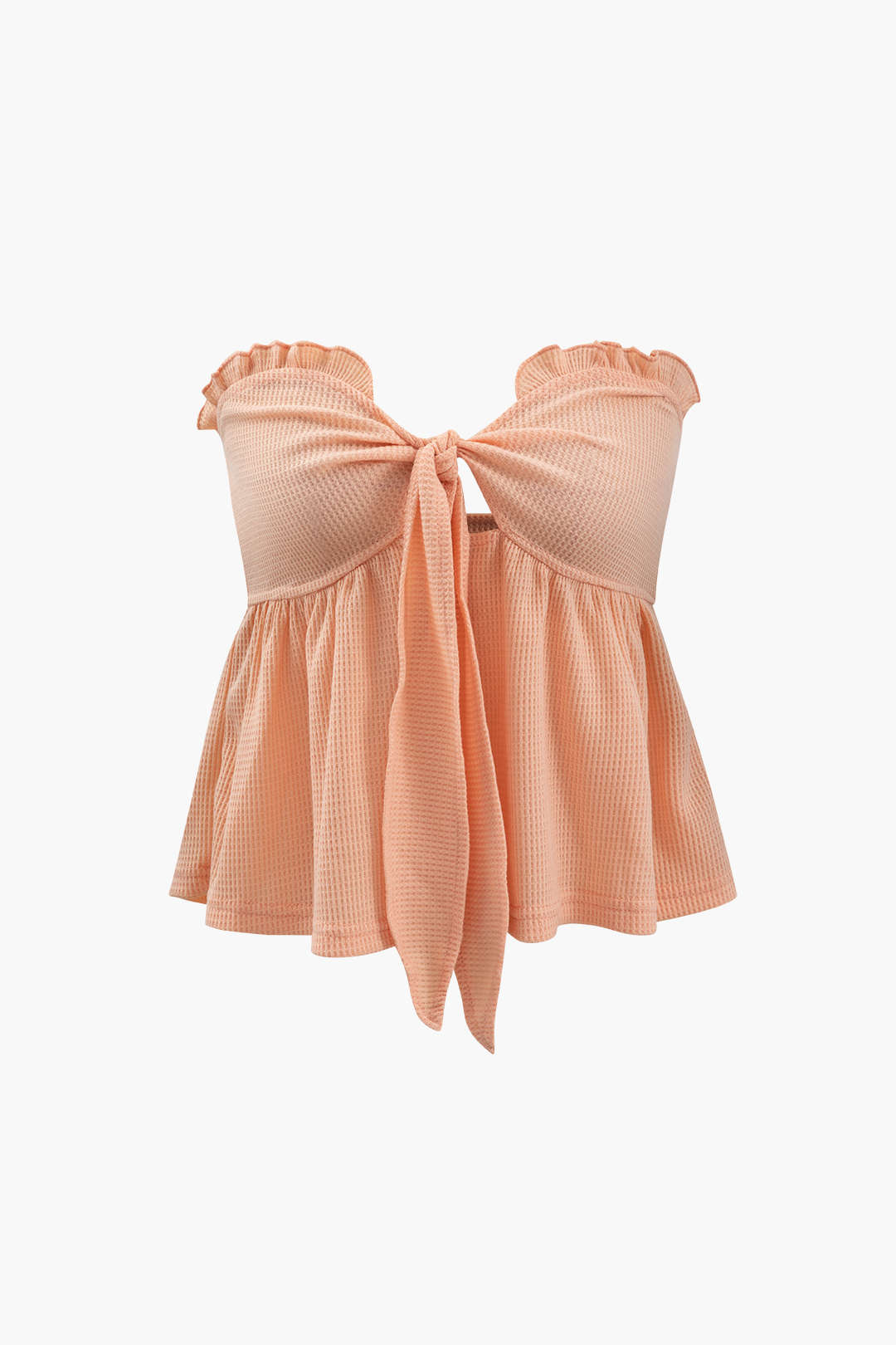 Frill Trim Knot Front Tube Top - Y2K Aesthetic Cute Crop Top for Stylish Outfits
