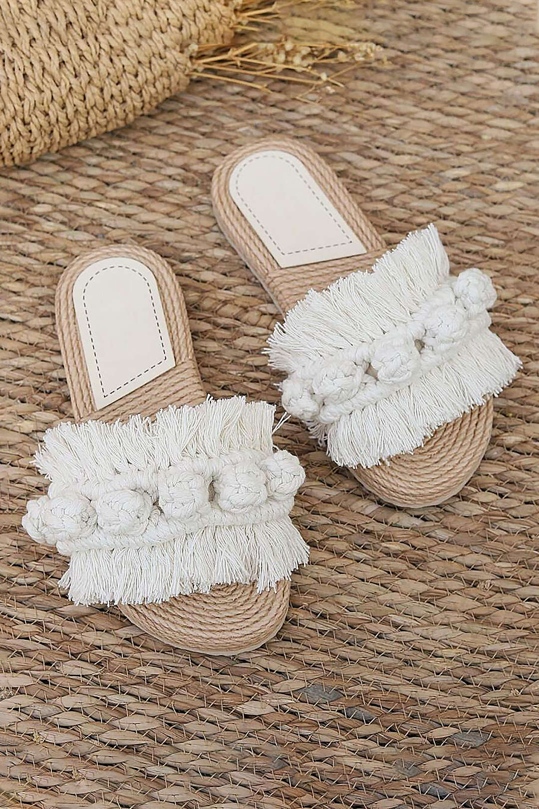 Fringe Braided Slipper Sandals for Y2K Aesthetic and Coquette Style Outfits Fringe Braided Slipper Sandals for Y2K Aesthetic and Coquette Style Outfits