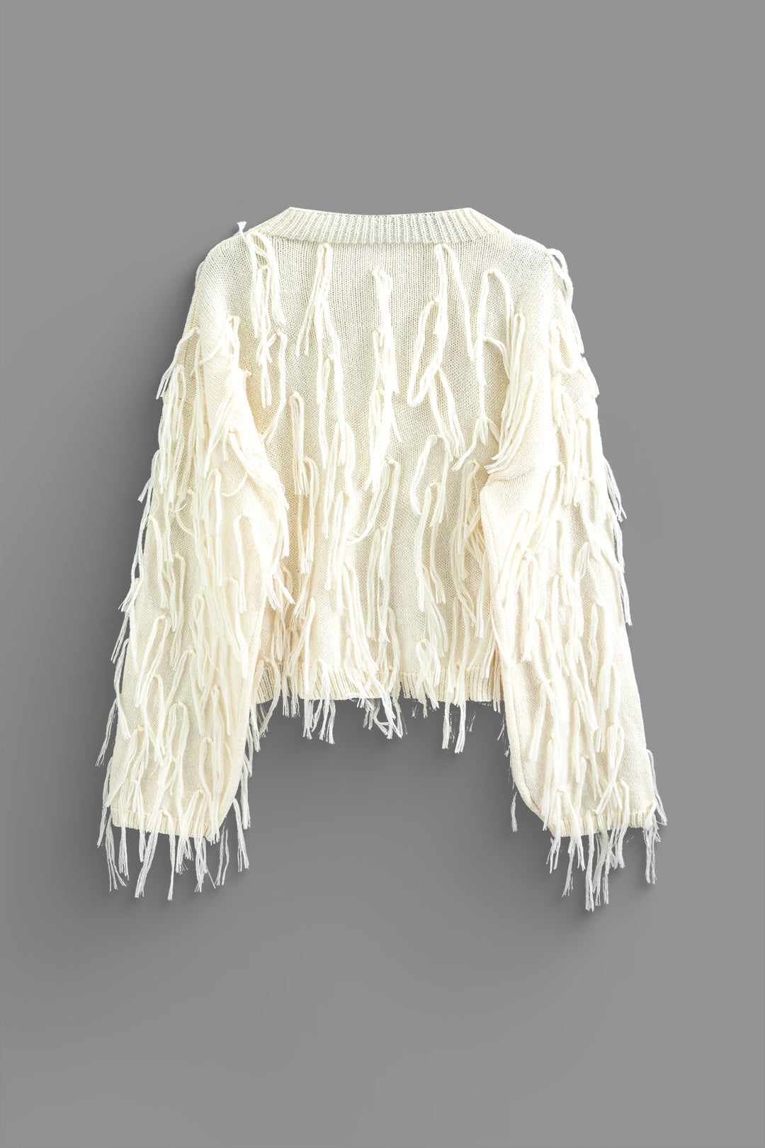 Fringe Detail Round Neck Long Sleeve Knit Top - Y2K Aesthetic Cute Top for Stylish Outfits