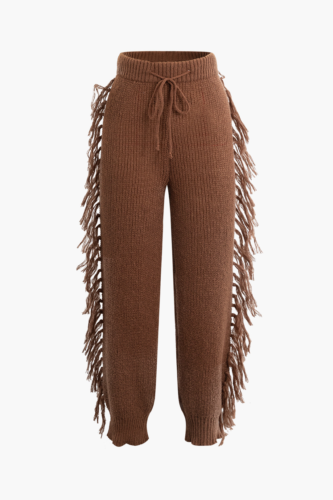 Fringe Detail Turtleneck Sweater & High Waist Knit Pants Set for Y2K Aesthetic Outfits Fringe Detail Turtleneck Sweater & High Waist Knit Pants Set for Y2K Aesthetic Outfits