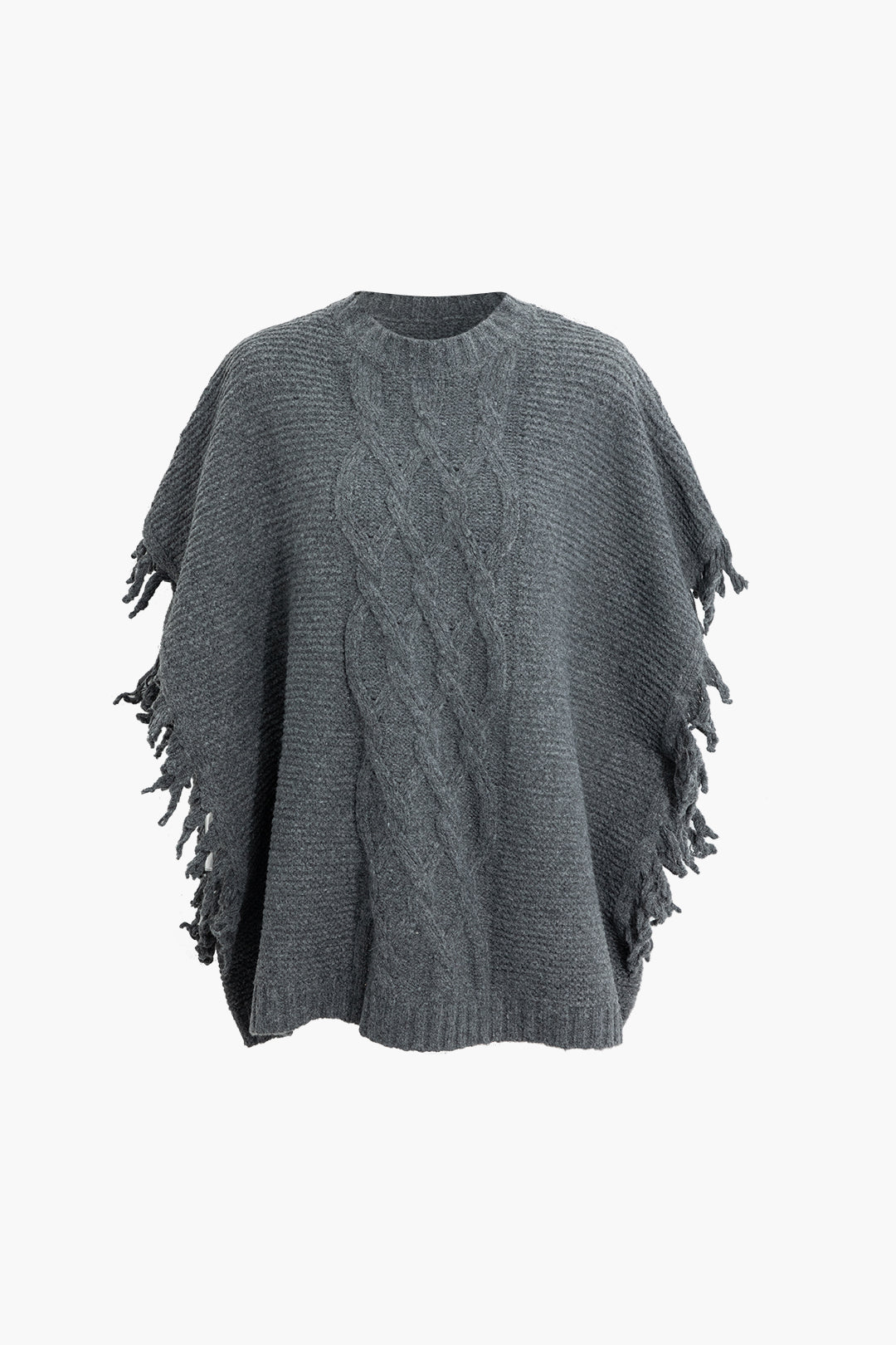 Fringe Trim Cable Knit Cloak Top - Y2K Aesthetic Cozy Layering for Chic Outfits