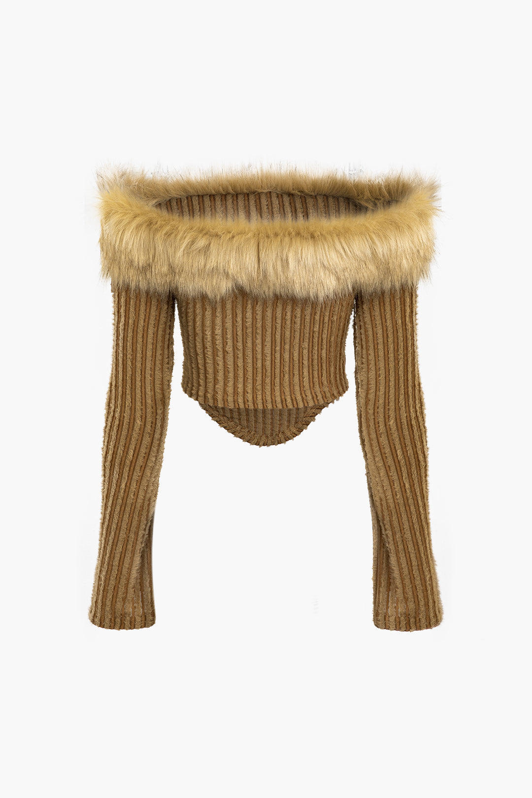 Furry Neckline Off-Shoulder V-Hem Knit Top for Y2K Fashion and Coquette Aesthetic Furry Neckline Off-Shoulder V-Hem Knit Top for Y2K Fashion and Coquette Aesthetic