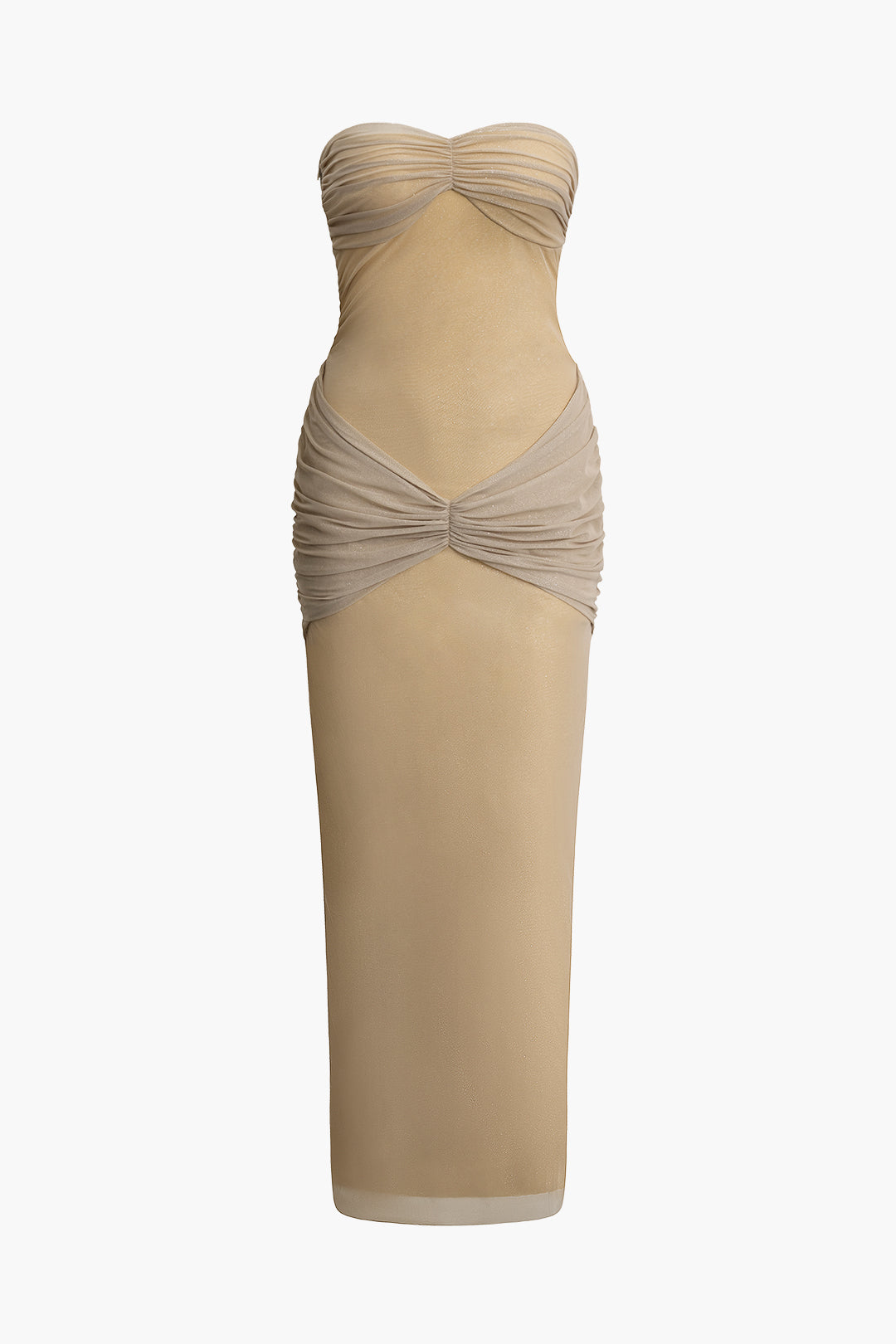 Glitter Mesh Twist Ruched Strapless Maxi Dress with Choker for Y2K Aesthetic Nights Glitter Mesh Twist Ruched Strapless Maxi Dress with Choker for Y2K Aesthetic Nights