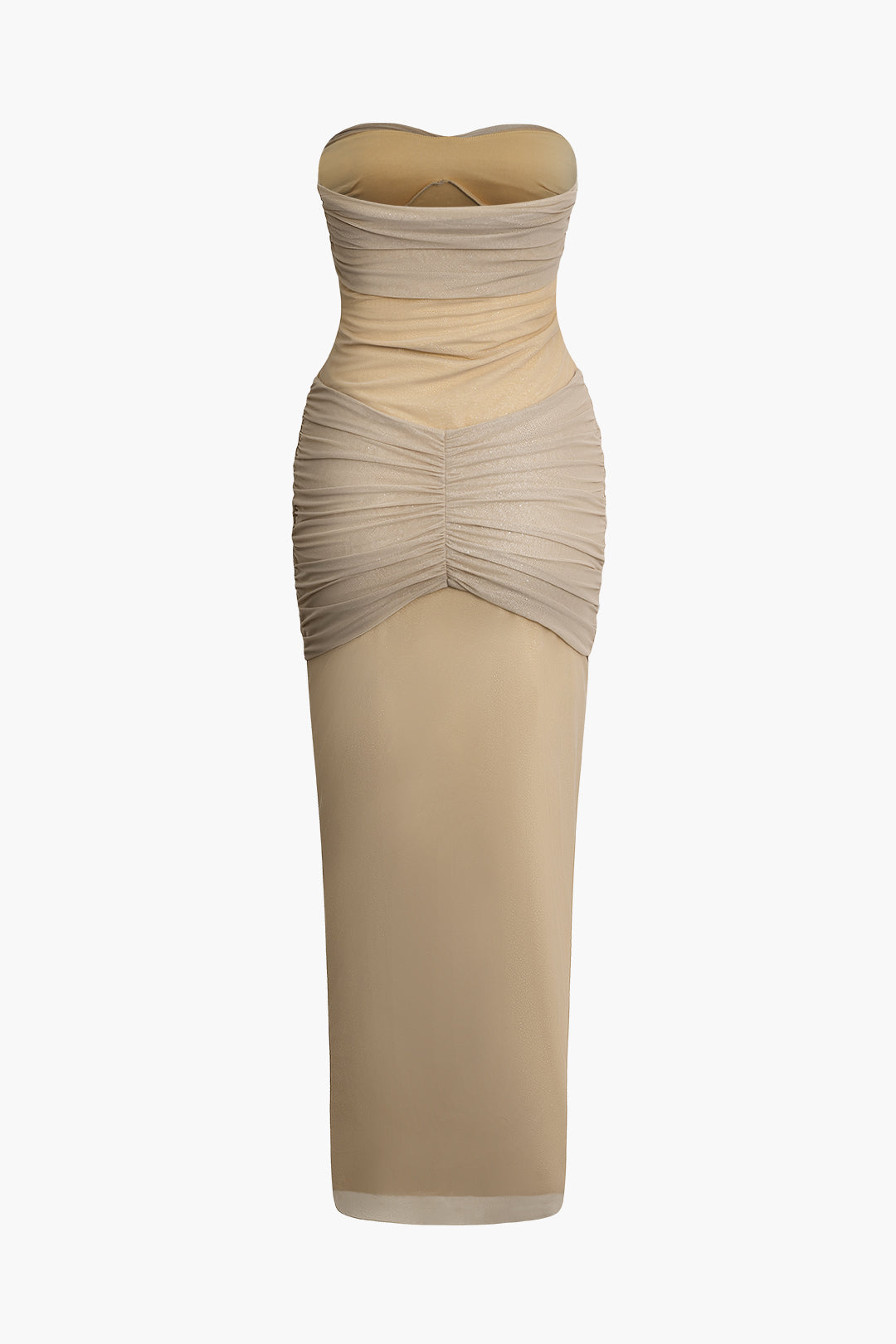 Glitter Mesh Twist Ruched Strapless Maxi Dress with Choker for Y2K Aesthetic Nights Glitter Mesh Twist Ruched Strapless Maxi Dress with Choker for Y2K Aesthetic Nights