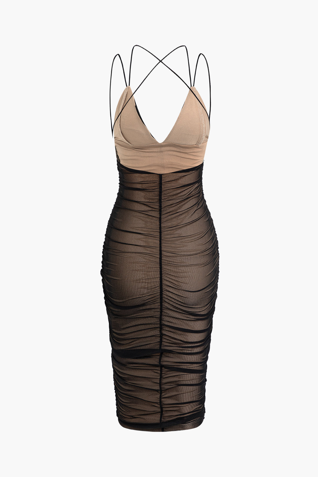 Halter V-Neck Mesh Ruched Backless Slip Midi Dress - Y2K Aesthetic Fashion Essential Halter V-Neck Mesh Ruched Backless Slip Midi Dress - Y2K Aesthetic Fashion Essential