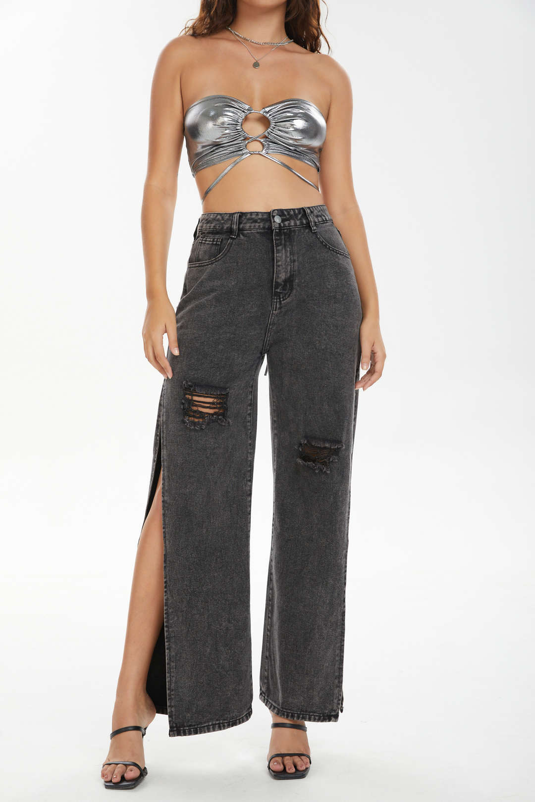 High-Waisted Distressed Straight Leg Jeans for Y2K Aesthetic and Grunge Style Outfits High-Waisted Distressed Straight Leg Jeans for Y2K Aesthetic and Grunge Style Outfits
