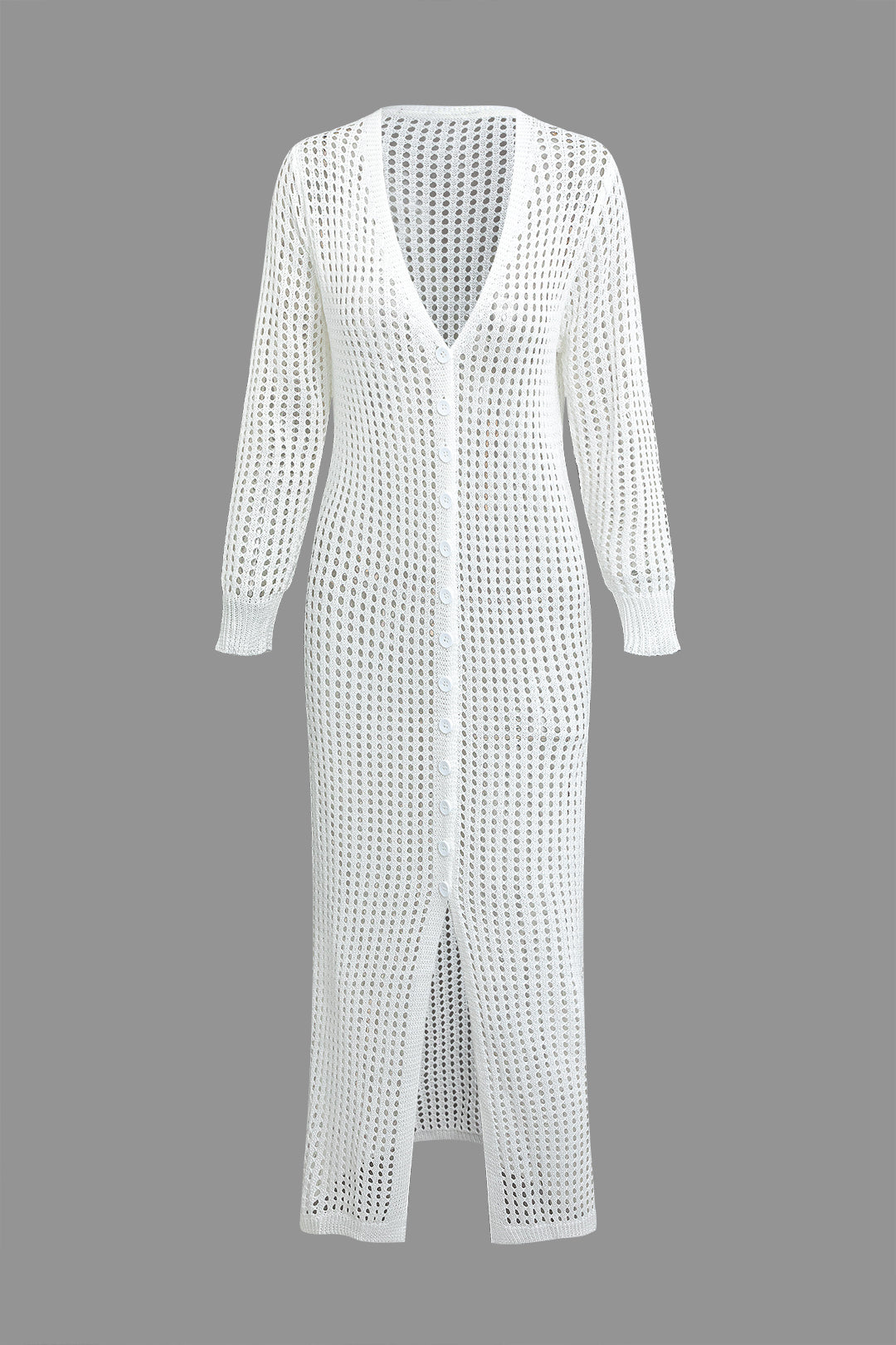 Hollow Out Button-Up V-Neck Slit Long Sleeve Cover-Up for Y2K Fashion Aesthetic Hollow Out Button-Up V-Neck Slit Long Sleeve Cover-Up for Y2K Fashion Aesthetic