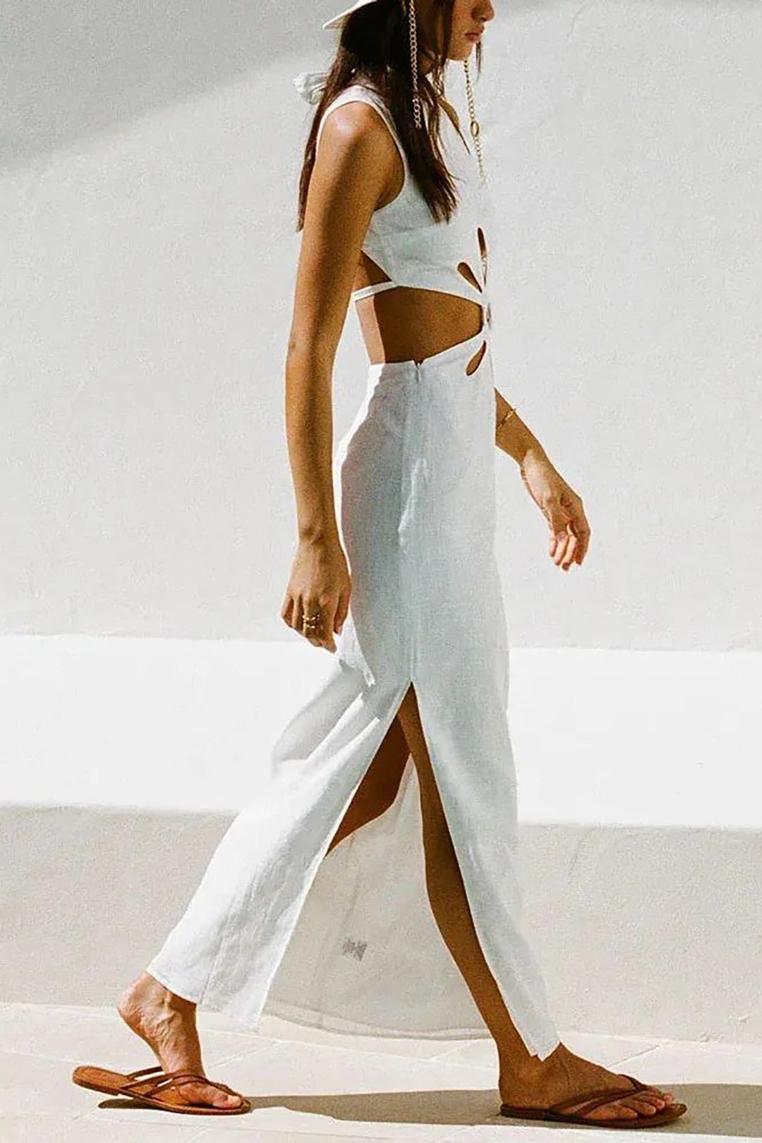 Hollow Out Slit Sleeveless Maxi Dress - Y2K Aesthetic Fashion for Effortless Style Hollow Out Slit Sleeveless Maxi Dress - Y2K Aesthetic Fashion for Effortless Style