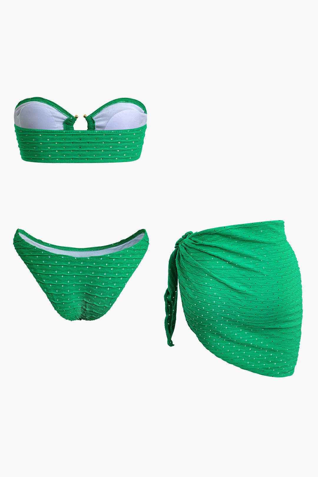 Hollow Out Strapless Bikini with Knot Wrap Sarong Skirt - Y2K Aesthetic 3pc Set Hollow Out Strapless Bikini with Knot Wrap Sarong Skirt - Y2K Aesthetic 3pc Set