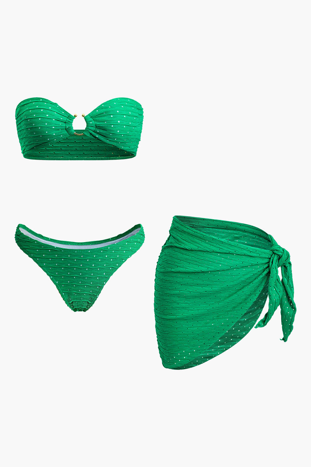 Hollow Out Strapless Bikini with Knot Wrap Sarong Skirt - Y2K Aesthetic 3pc Set Hollow Out Strapless Bikini with Knot Wrap Sarong Skirt - Y2K Aesthetic 3pc Set