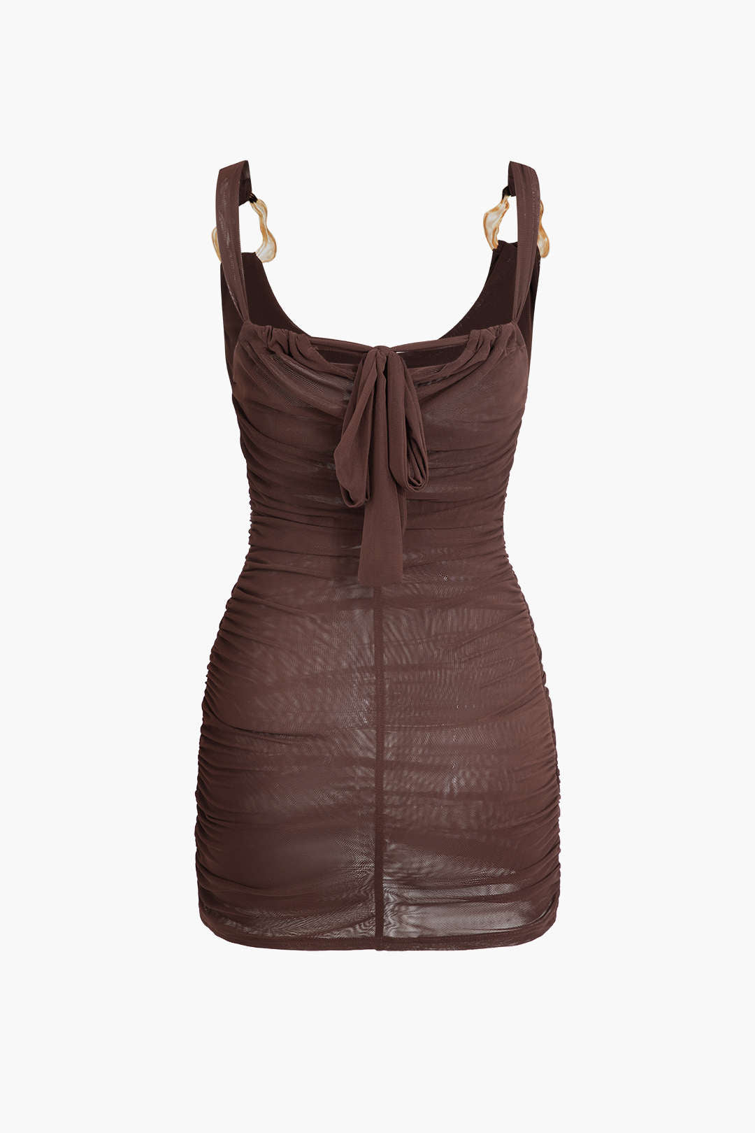 Knot Cowl Neck Ruched Mesh Mini Dress - Y2K Aesthetic Cute Party Dress for Trendy Looks Knot Cowl Neck Ruched Mesh Mini Dress - Y2K Aesthetic Cute Party Dress for Trendy Looks