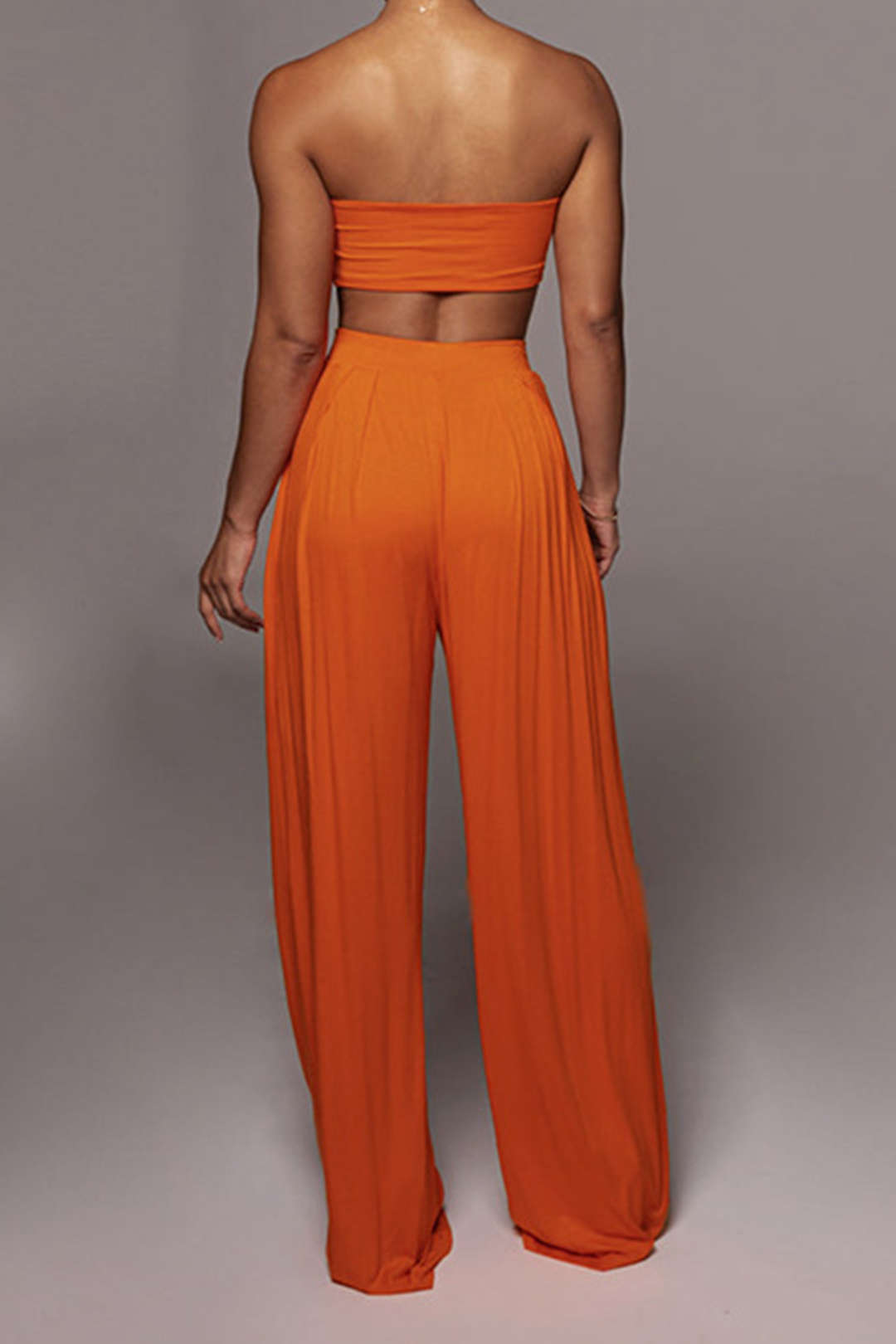 Knot Front Ruched Tube Top with Pleated Wide Leg Pants - Y2K Aesthetic Outfit Set Knot Front Ruched Tube Top with Pleated Wide Leg Pants - Y2K Aesthetic Outfit Set