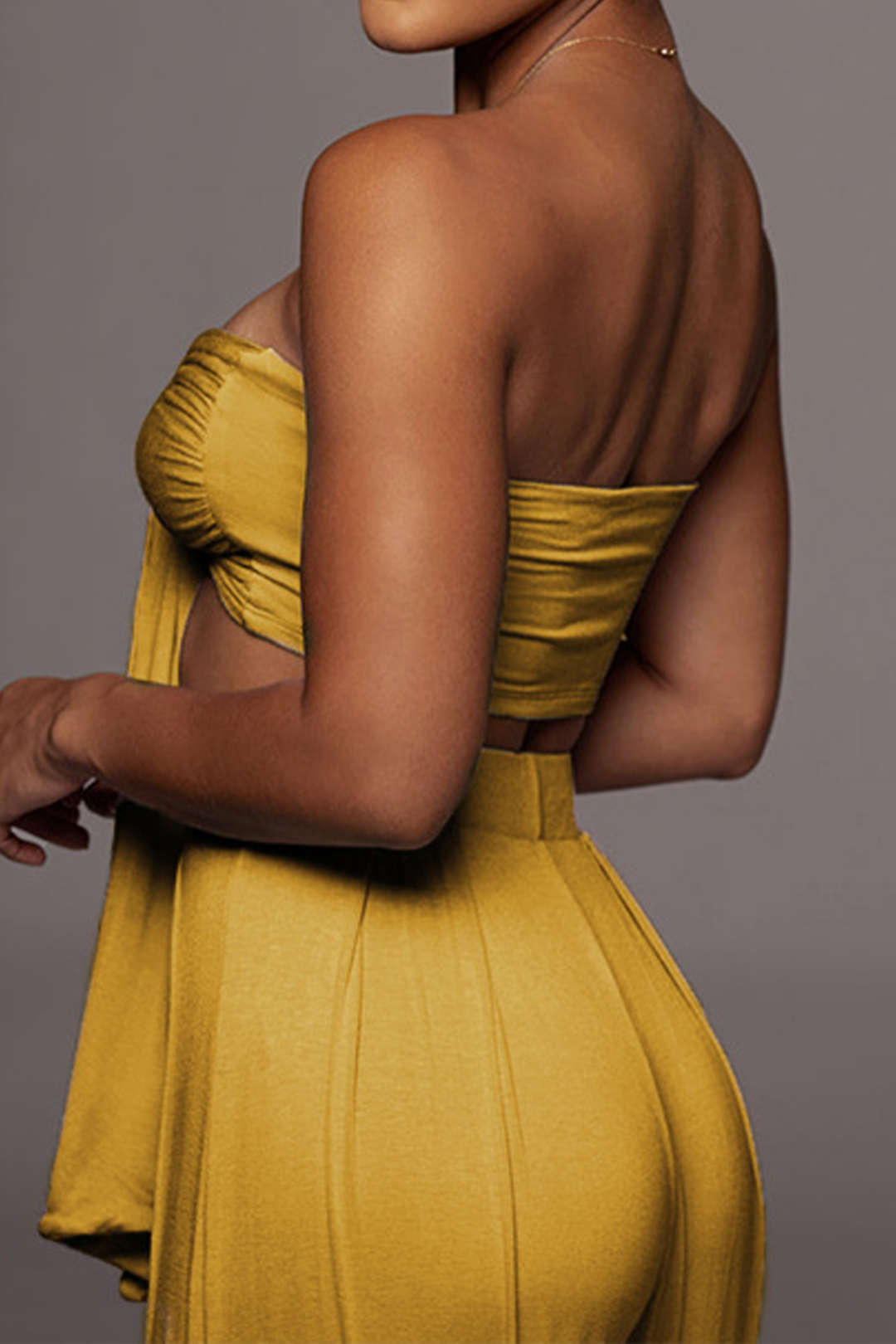 Knot Front Ruched Tube Top with Pleated Wide Leg Pants - Y2K Aesthetic Outfit Set Knot Front Ruched Tube Top with Pleated Wide Leg Pants - Y2K Aesthetic Outfit Set