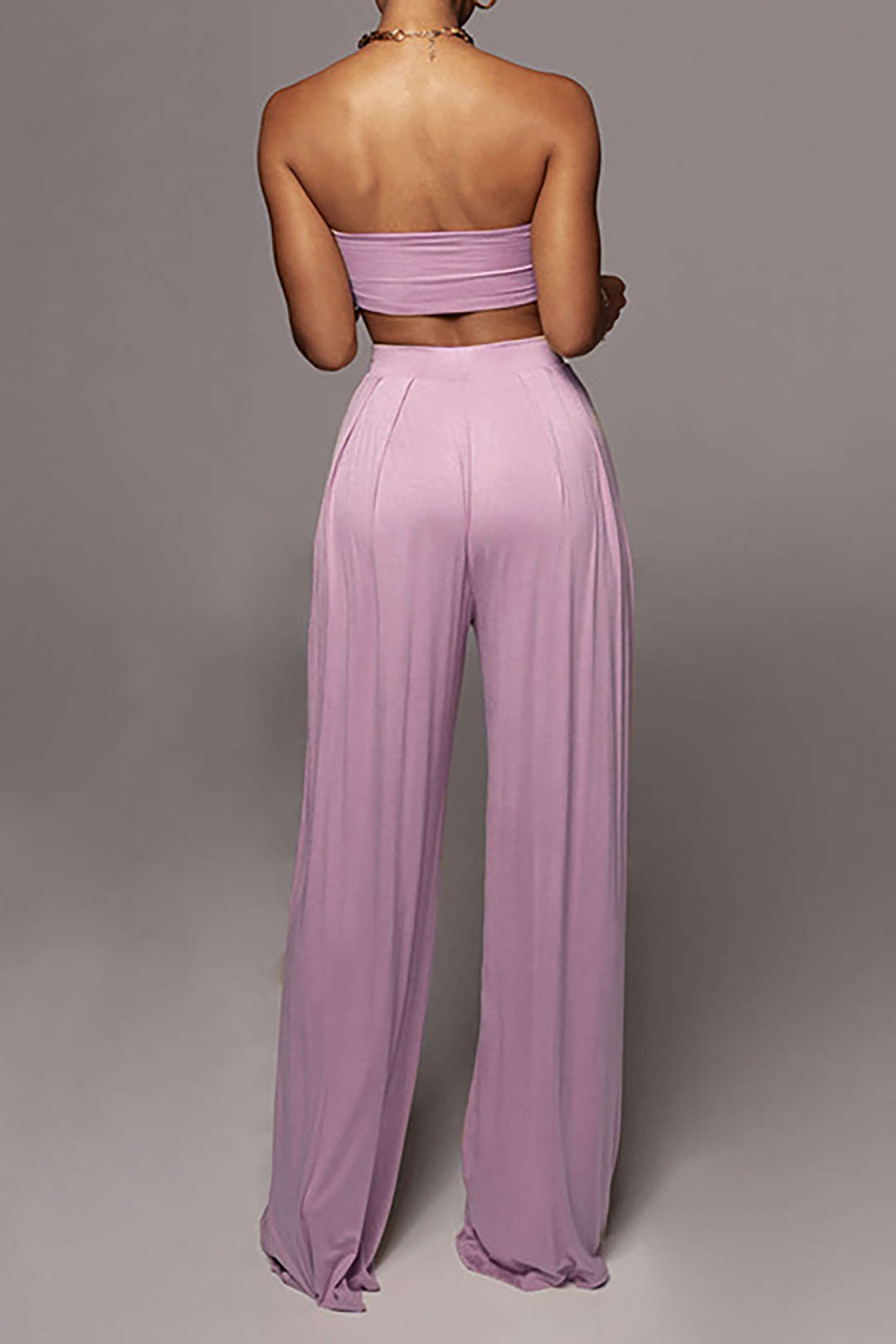 Knot Front Ruched Tube Top with Pleated Wide Leg Pants - Y2K Aesthetic Outfit Set Knot Front Ruched Tube Top with Pleated Wide Leg Pants - Y2K Aesthetic Outfit Set