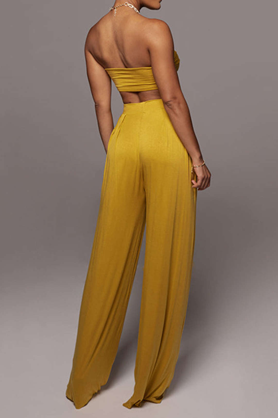 Knot Front Ruched Tube Top with Pleated Wide Leg Pants - Y2K Aesthetic Outfit Set Knot Front Ruched Tube Top with Pleated Wide Leg Pants - Y2K Aesthetic Outfit Set