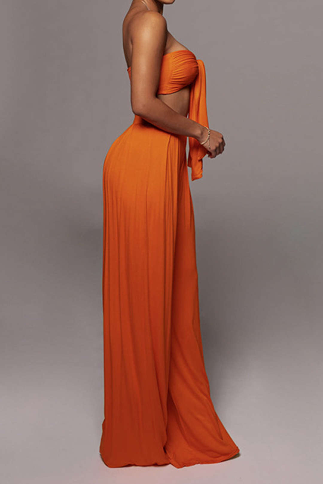 Knot Front Ruched Tube Top with Pleated Wide Leg Pants - Y2K Aesthetic Outfit Set Knot Front Ruched Tube Top with Pleated Wide Leg Pants - Y2K Aesthetic Outfit Set