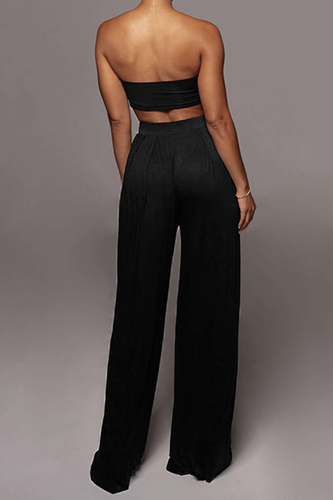 Knot Front Ruched Tube Top with Pleated Wide Leg Pants - Y2K Aesthetic Outfit Set Knot Front Ruched Tube Top with Pleated Wide Leg Pants - Y2K Aesthetic Outfit Set