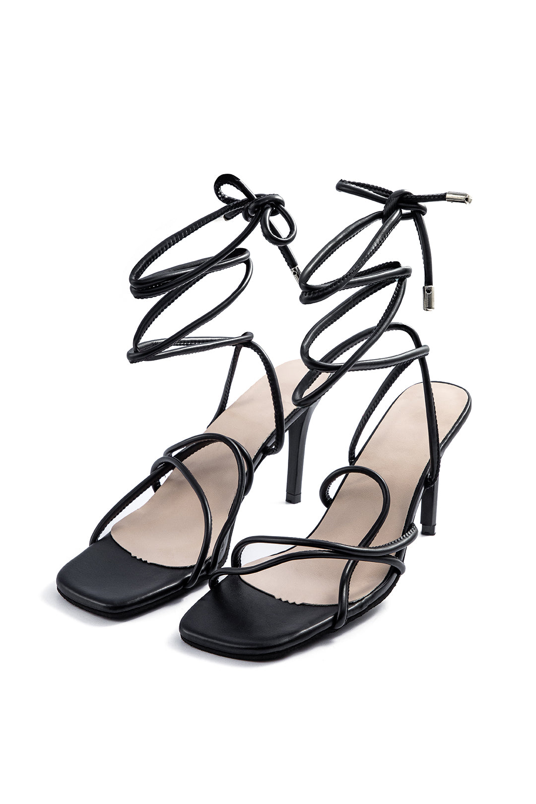 Knot Lace-Up Square Toe High Heels for Y2K Fashion and Coquette Aesthetic Outfits