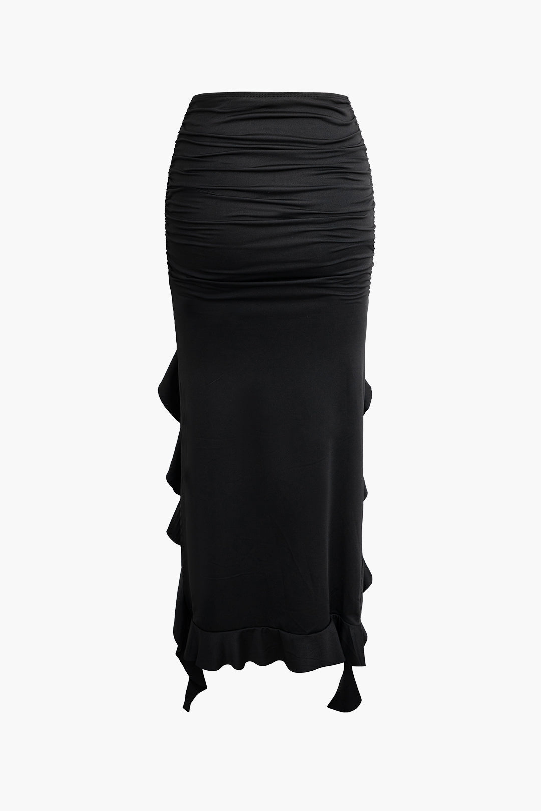 Knot Tie Tube Top with Ruffle Hem and Ruched Skirt Set for Y2K Aesthetic Outfits Knot Tie Tube Top with Ruffle Hem and Ruched Skirt Set for Y2K Aesthetic Outfits