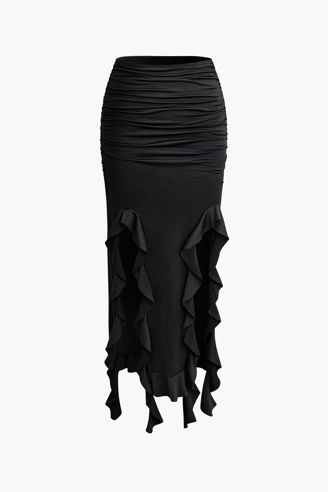 Knot Tie Tube Top with Ruffle Hem and Ruched Skirt Set for Y2K Aesthetic Outfits Knot Tie Tube Top with Ruffle Hem and Ruched Skirt Set for Y2K Aesthetic Outfits