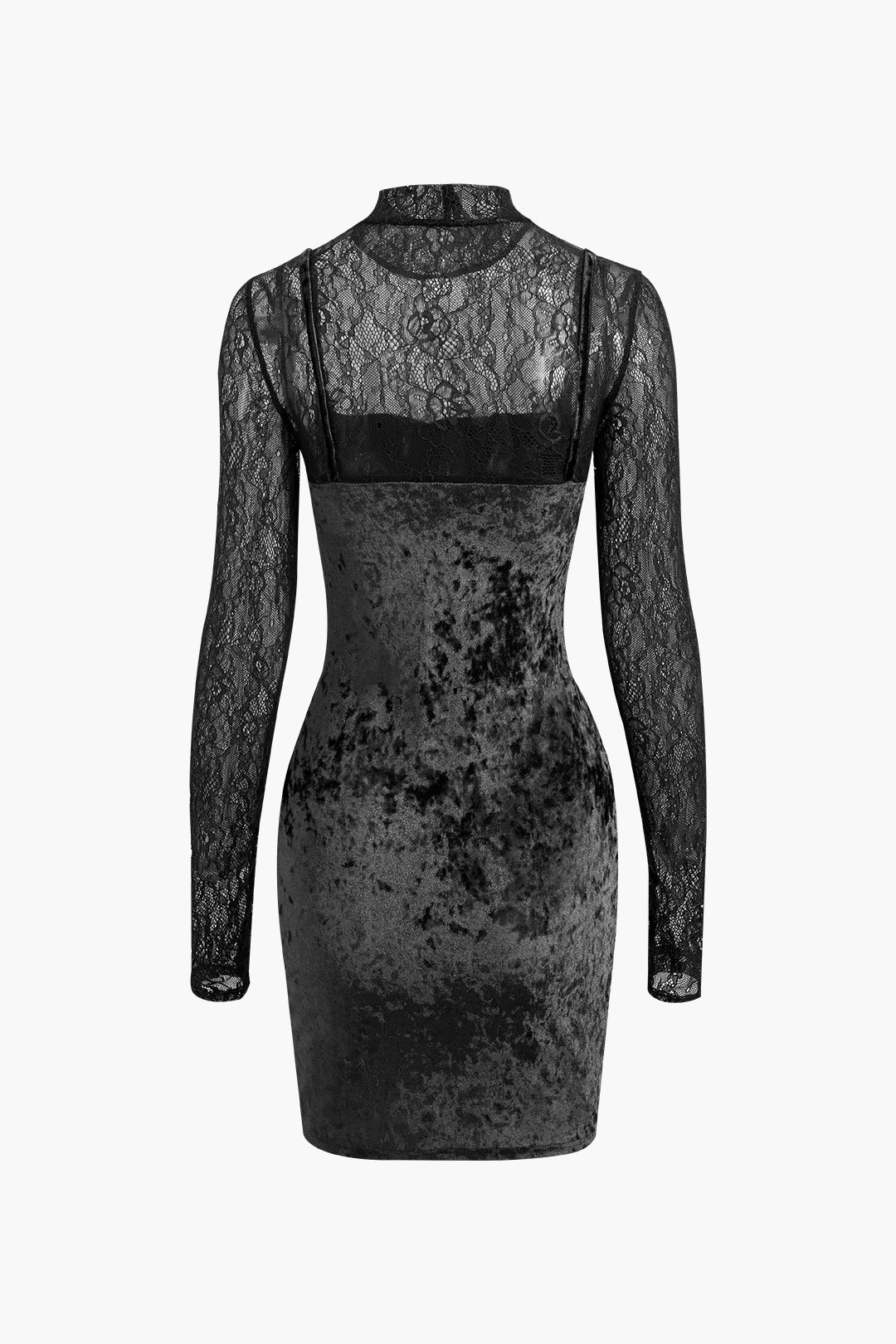 Lace Panel Velvet Mock Neck Long Sleeve Mini Dress for Y2K Aesthetic and Coquette Style Lace Panel Velvet Mock Neck Long Sleeve Mini Dress for Y2K Aesthetic and Coquette Style