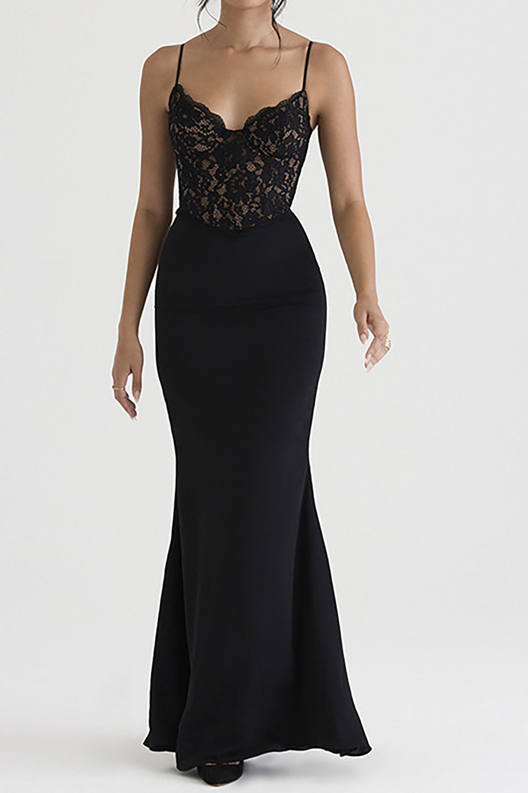 Lace Paneled V-neck Cami Mermaid Maxi Dress for Y2K Fashion & Coquette Aesthetic Styles Lace Paneled V-neck Cami Mermaid Maxi Dress for Y2K Fashion & Coquette Aesthetic Styles